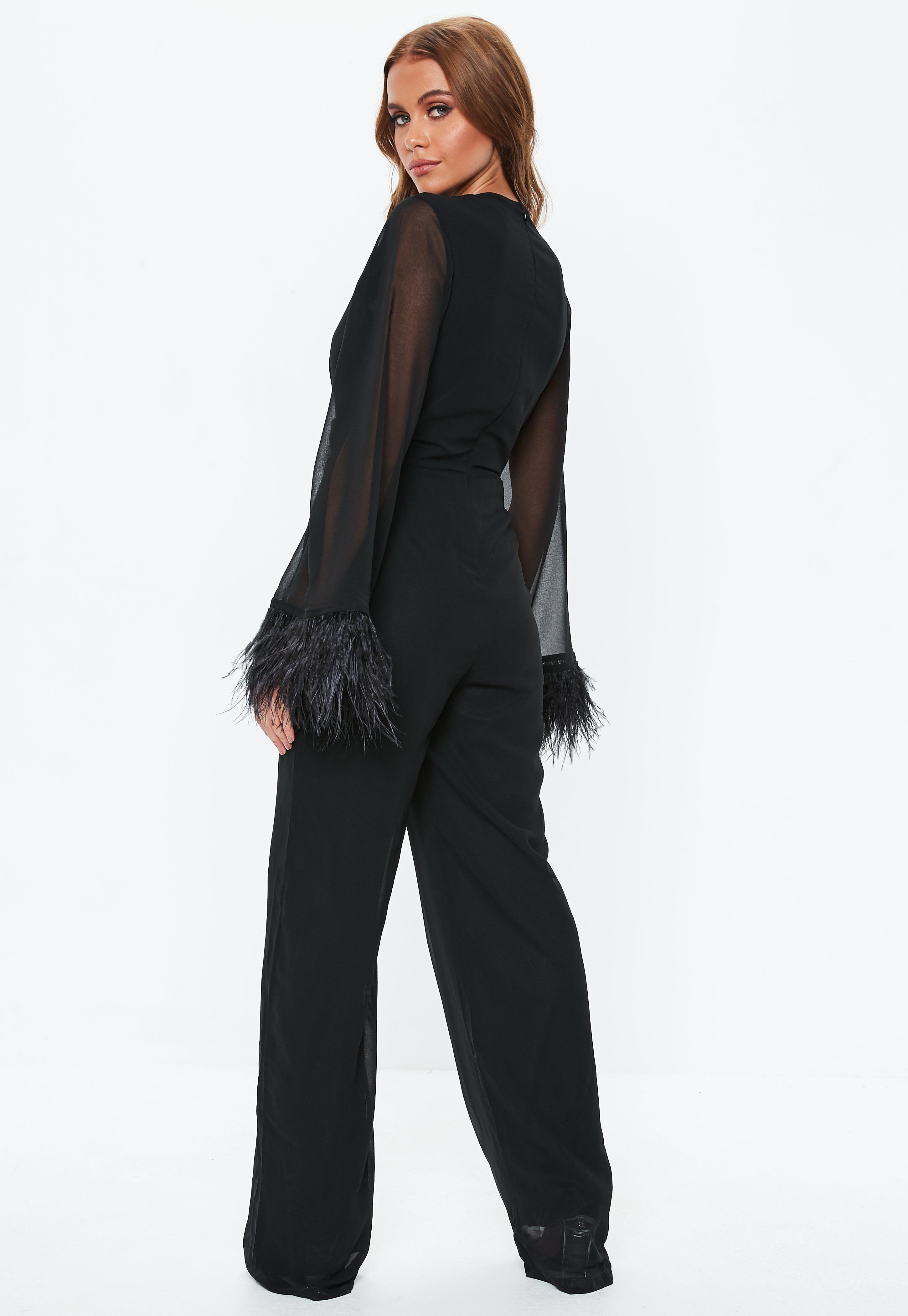 black feather jumpsuit