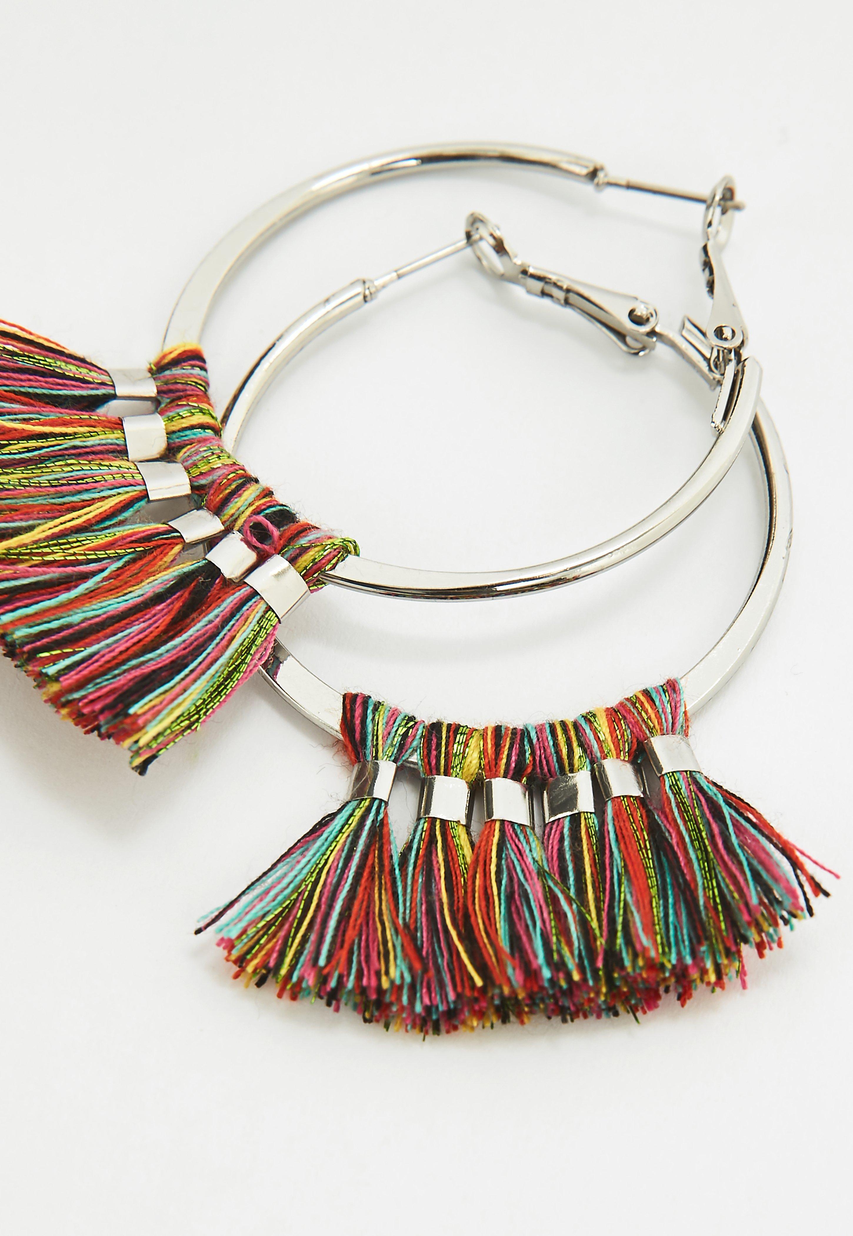 Lyst Missguided Silver Tassel Hoop Earrings in Metallic