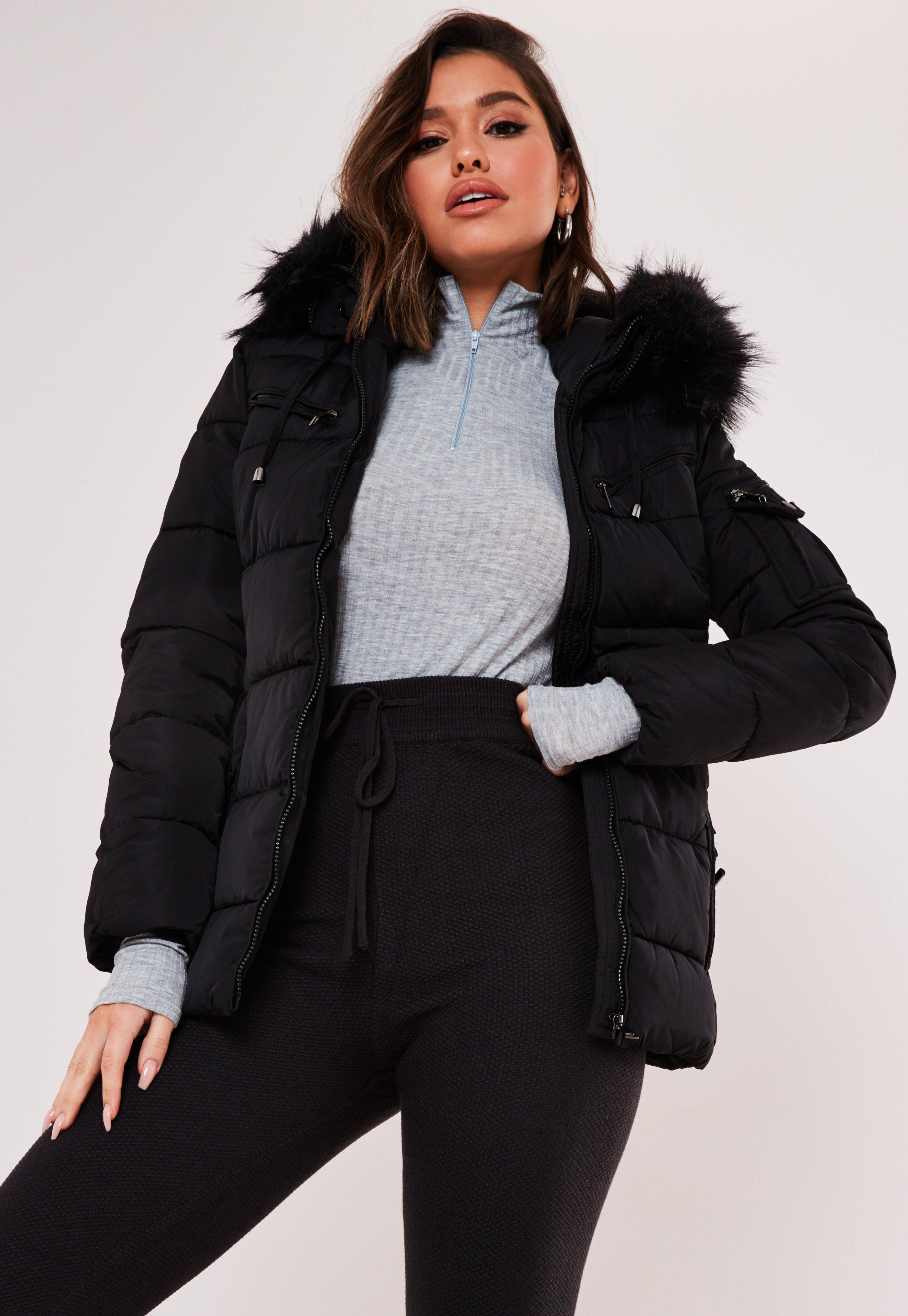 black belted coat with fur hood