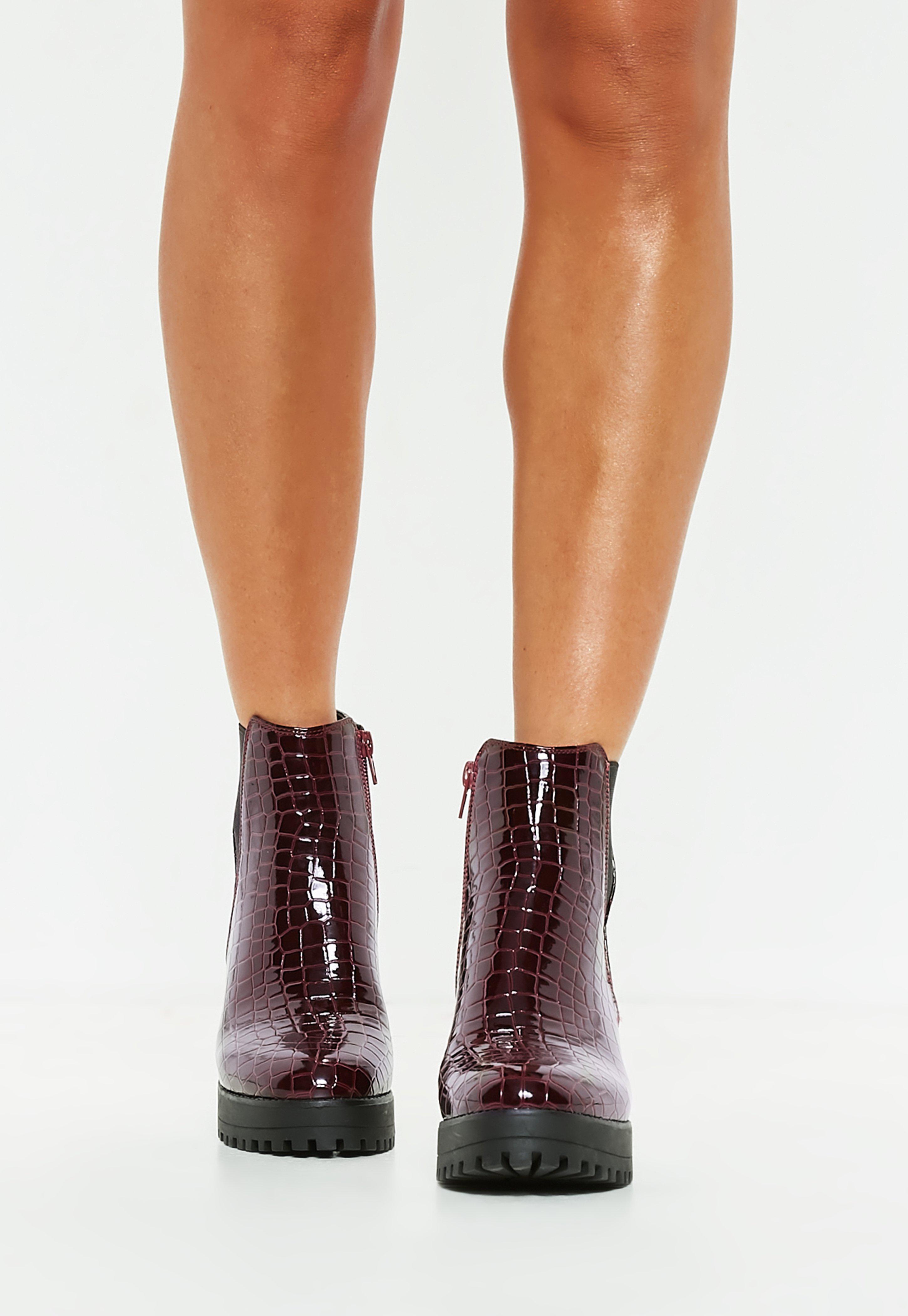 burgundy croc ankle boots