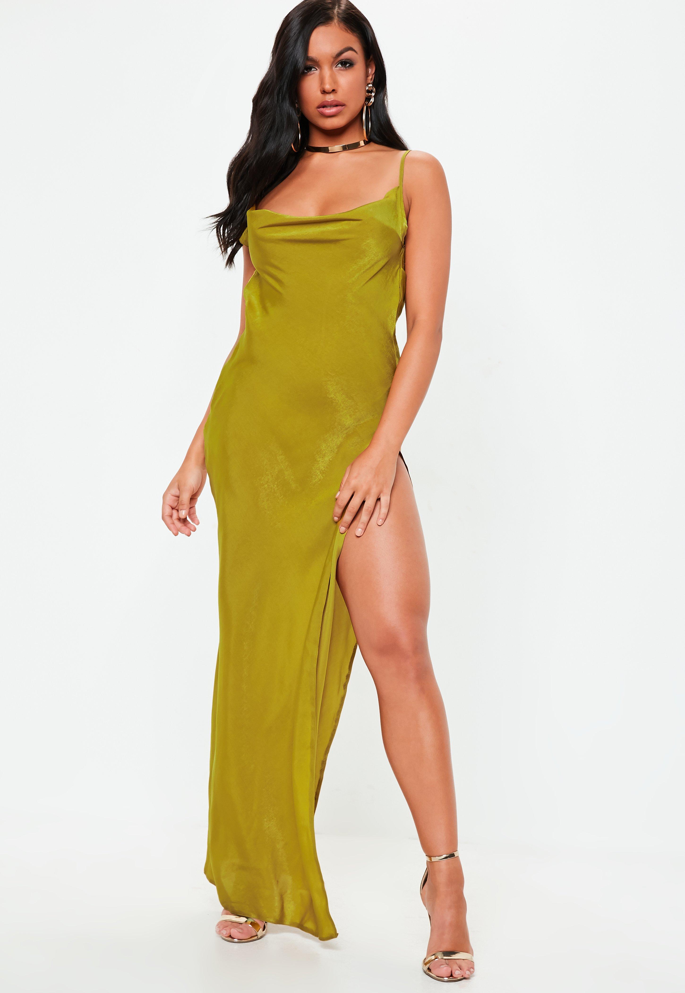 green satin dress maxi