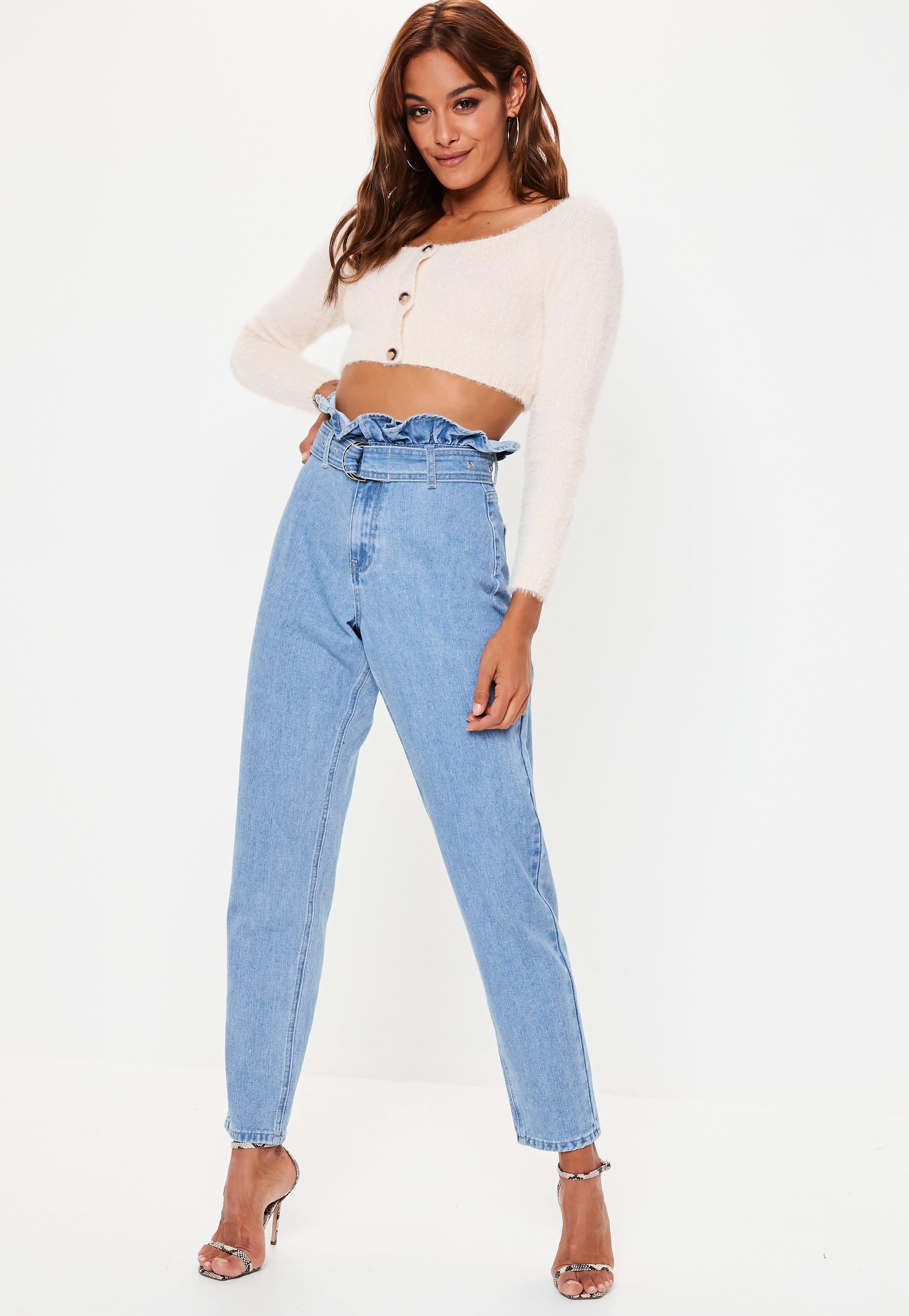 high rise paperbag jeans