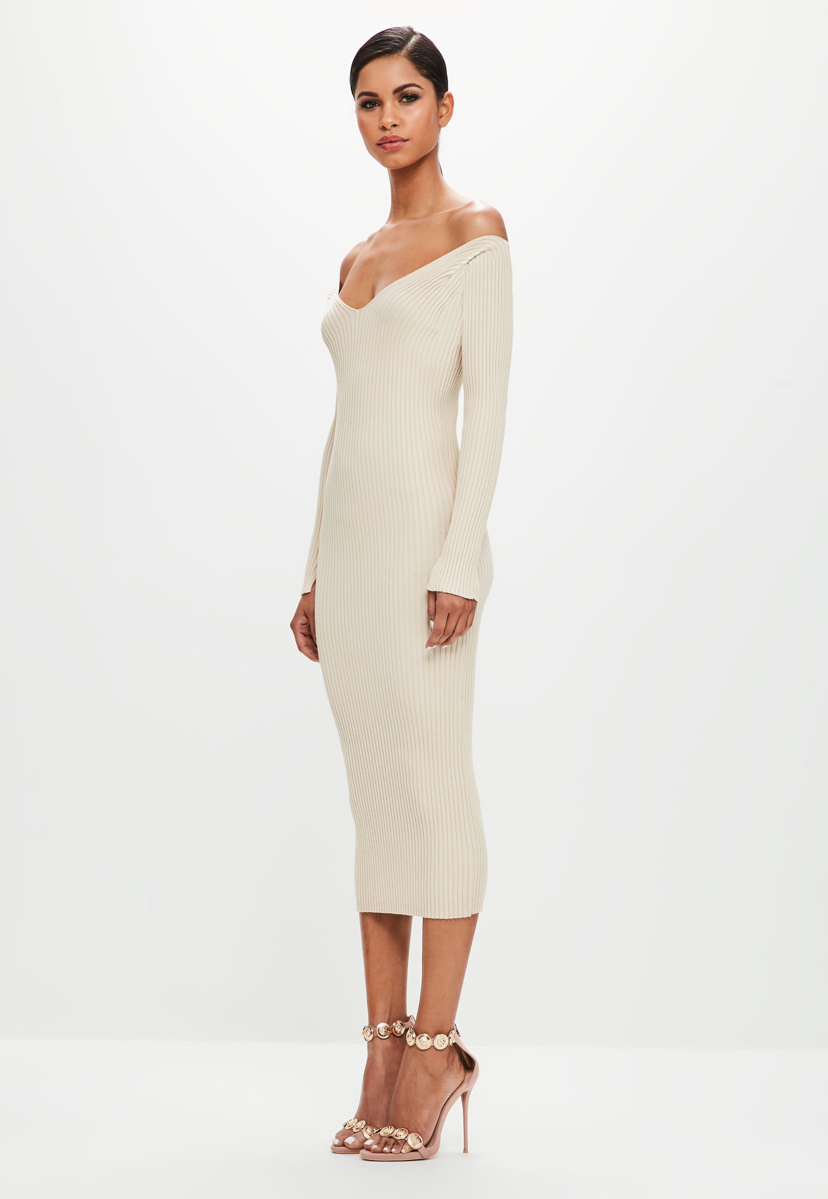ribbed off the shoulder dress