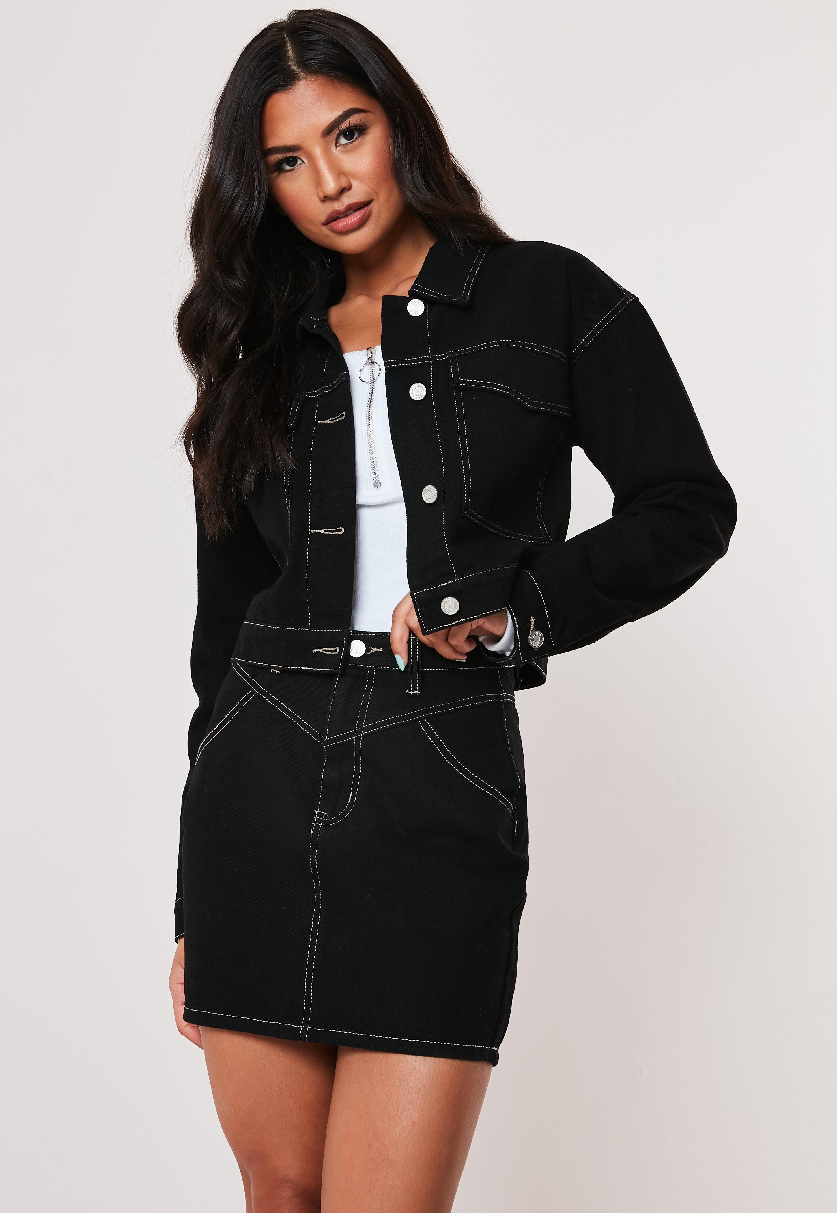 black contrast stitch denim jacket
