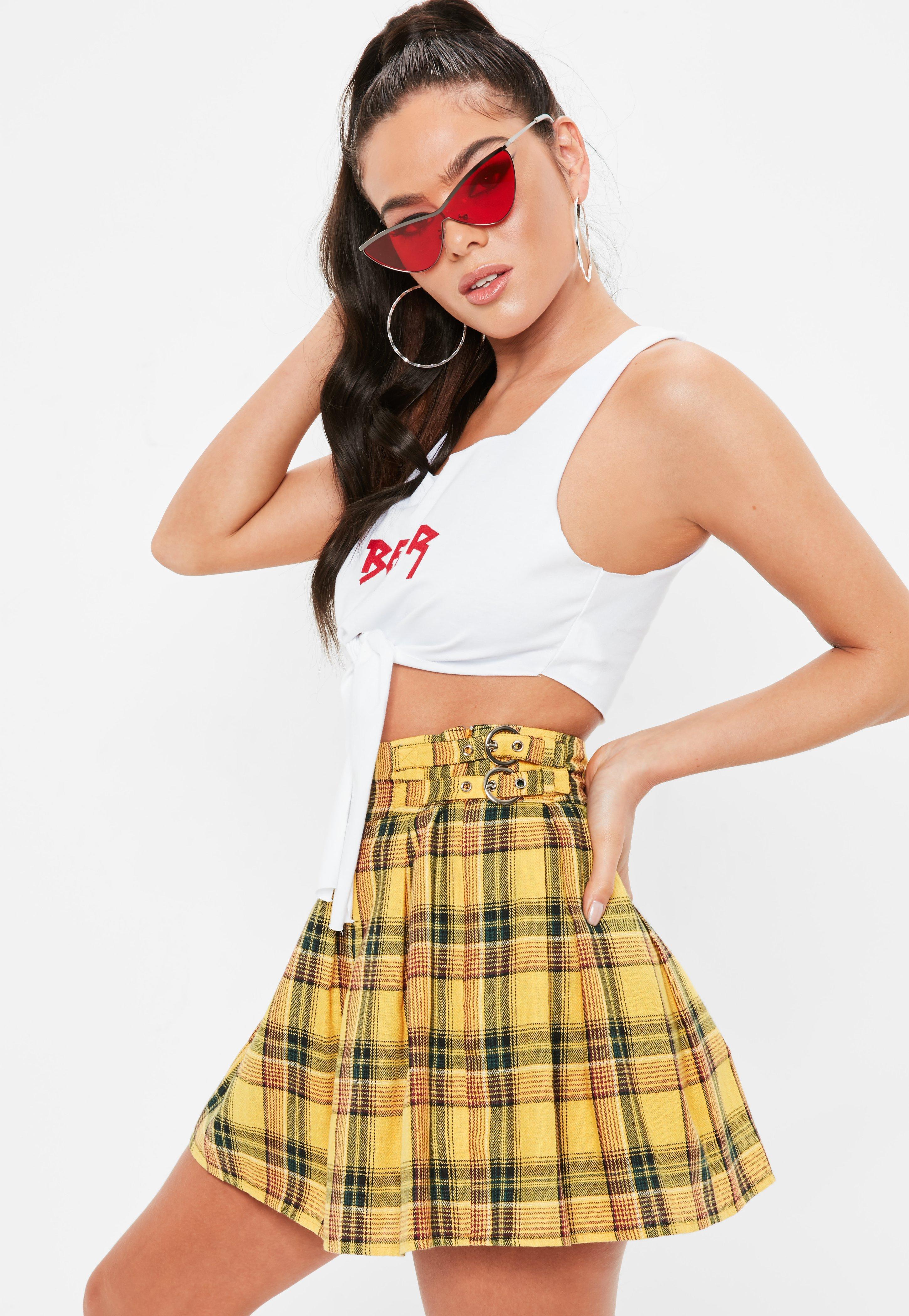 Print Pleated Buckle Detail Mini Skirt 