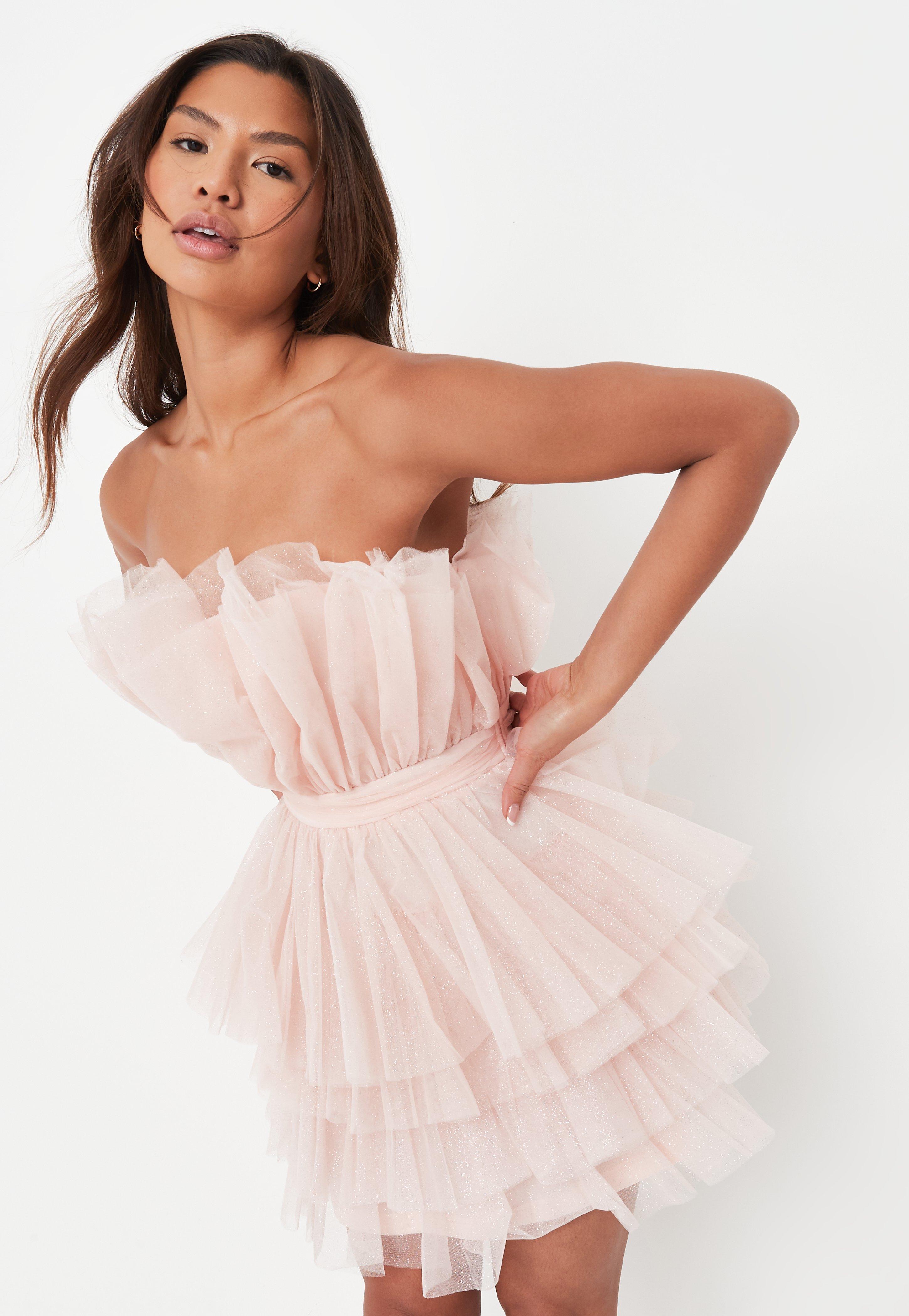 Missguided Pink Sparkle Tulle Ruffle ...