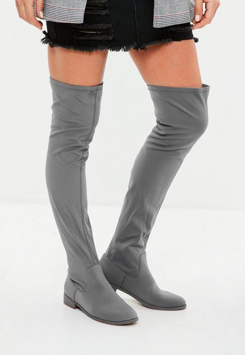 Grey Flat Lycra Over The Knee Boot 