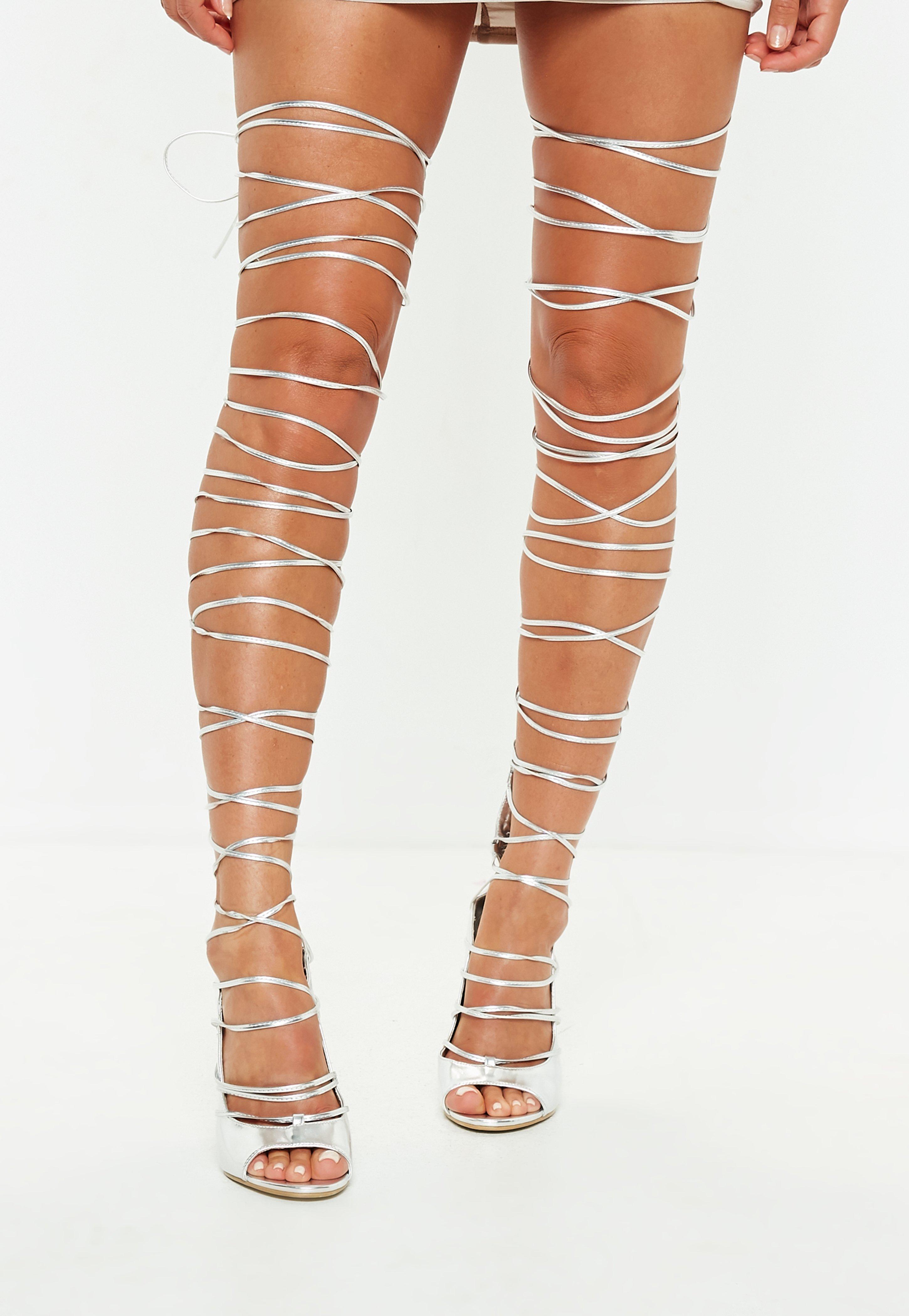 silver lace up gladiator sandals