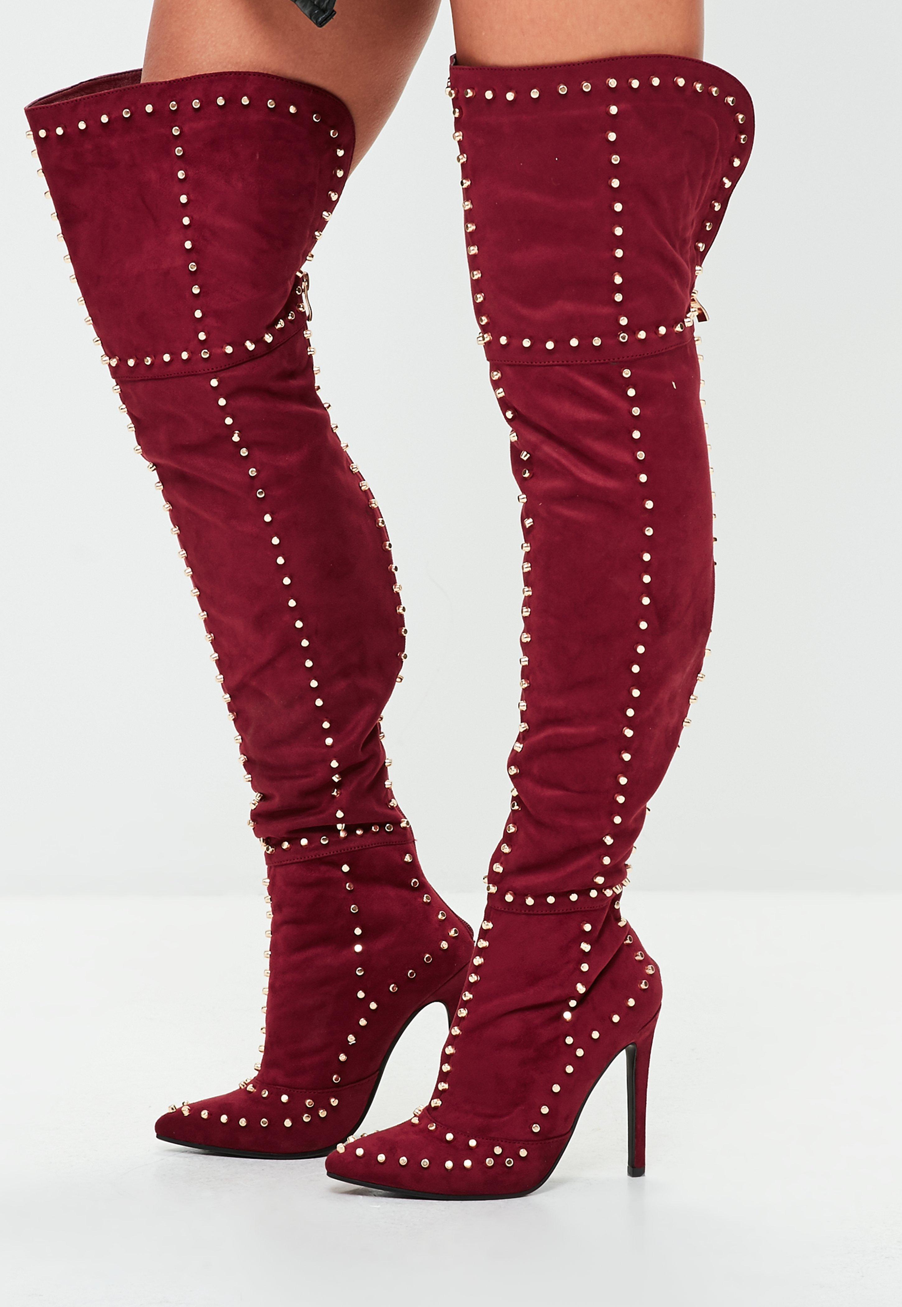 burgundy velvet thigh high boots