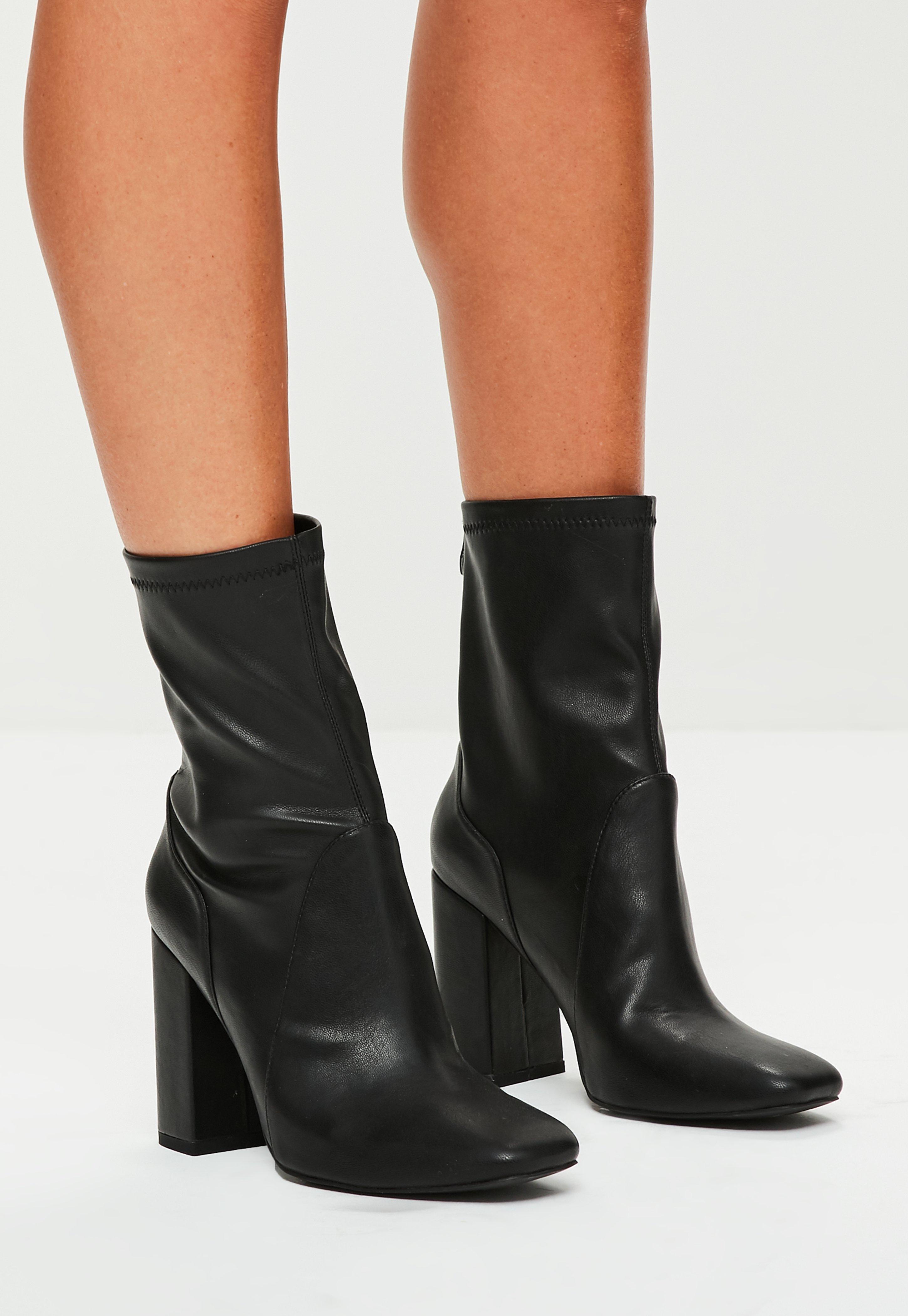 black faux leather booties