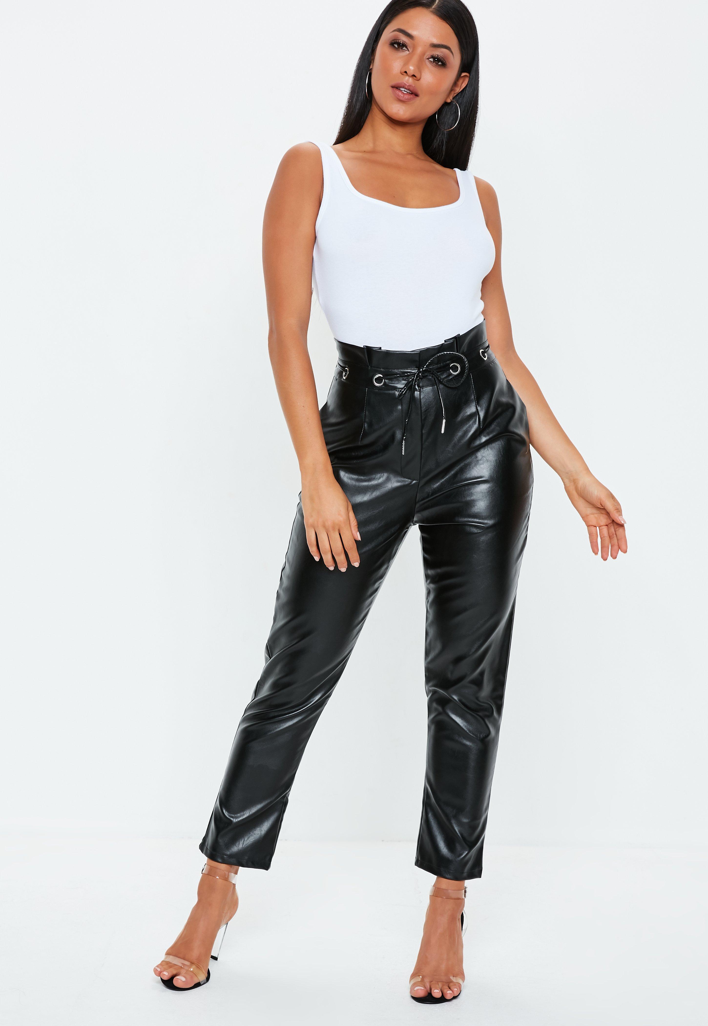 paperbag leather trousers