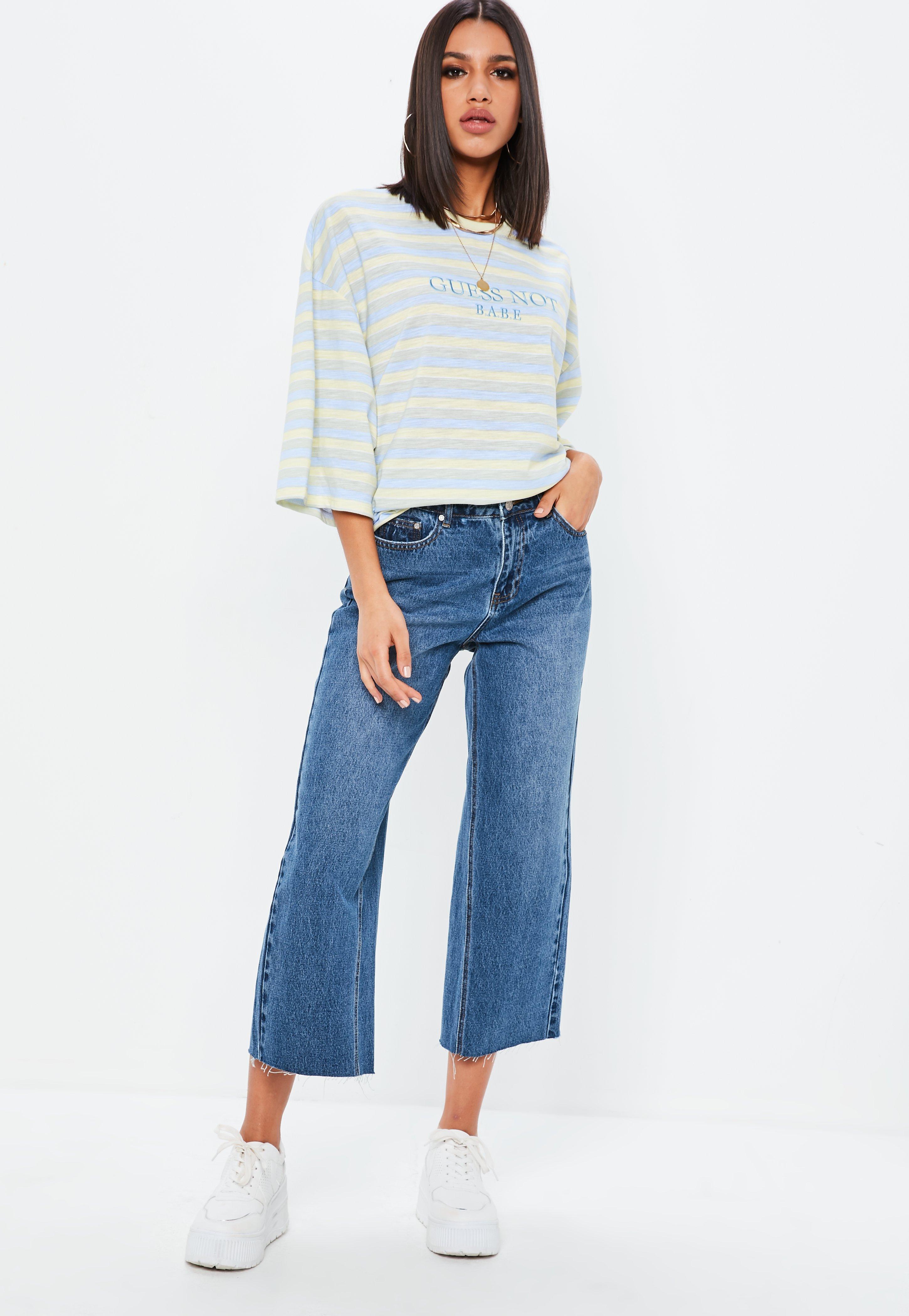 wide leg raw hem jeans