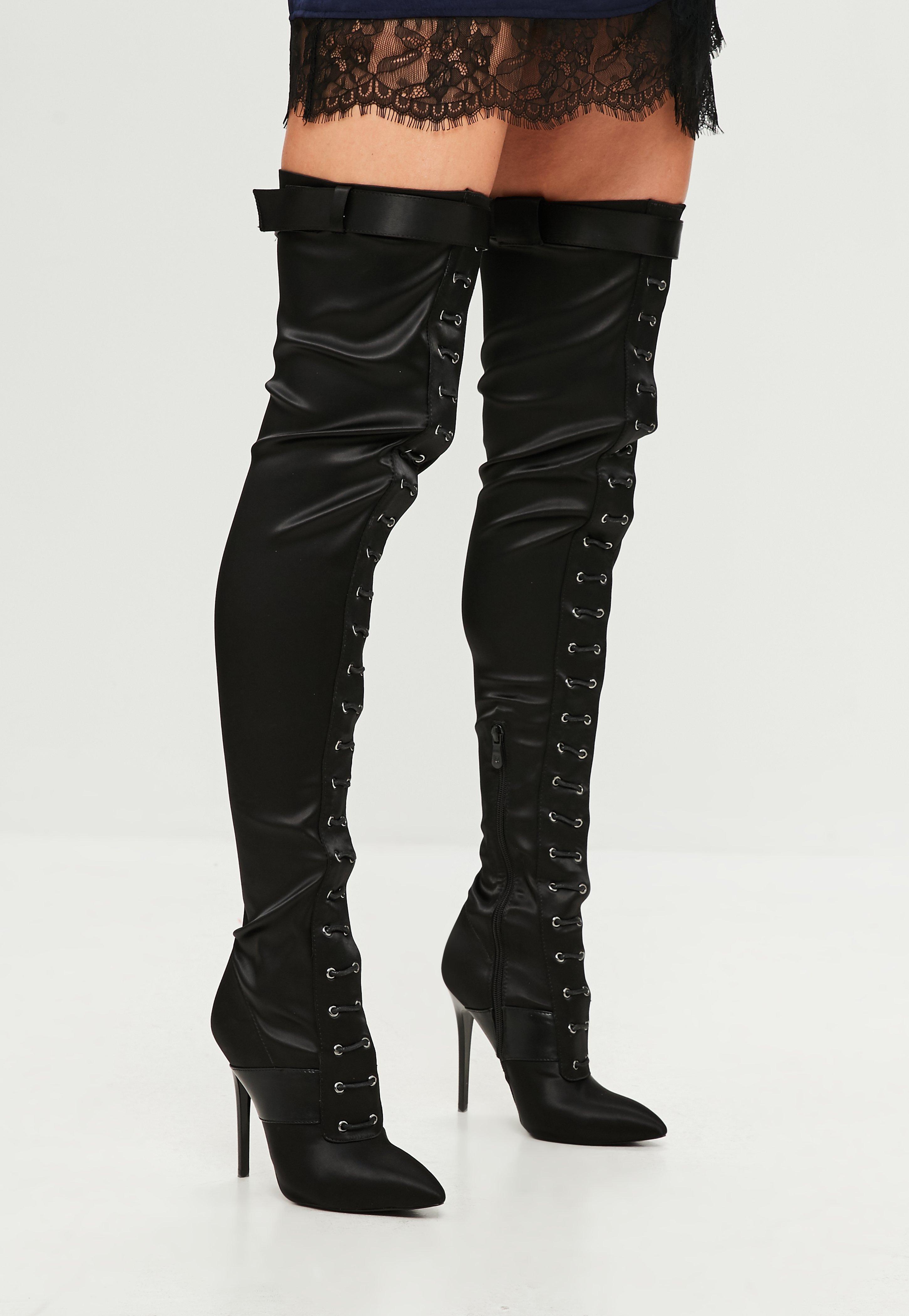 Missguided Carli Bybel X Black Satin Over The Knee Boots