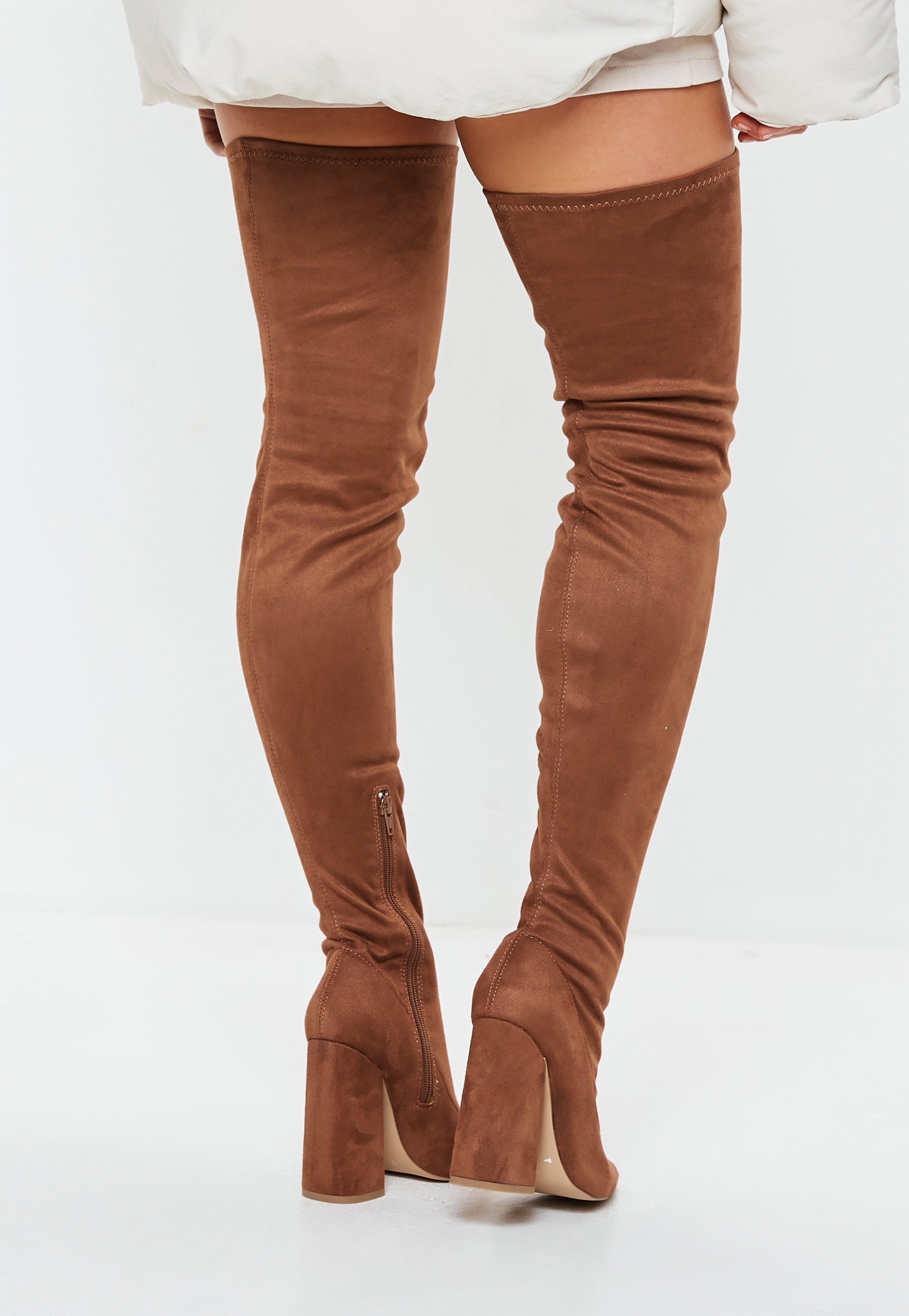 brown over the knee heel boots