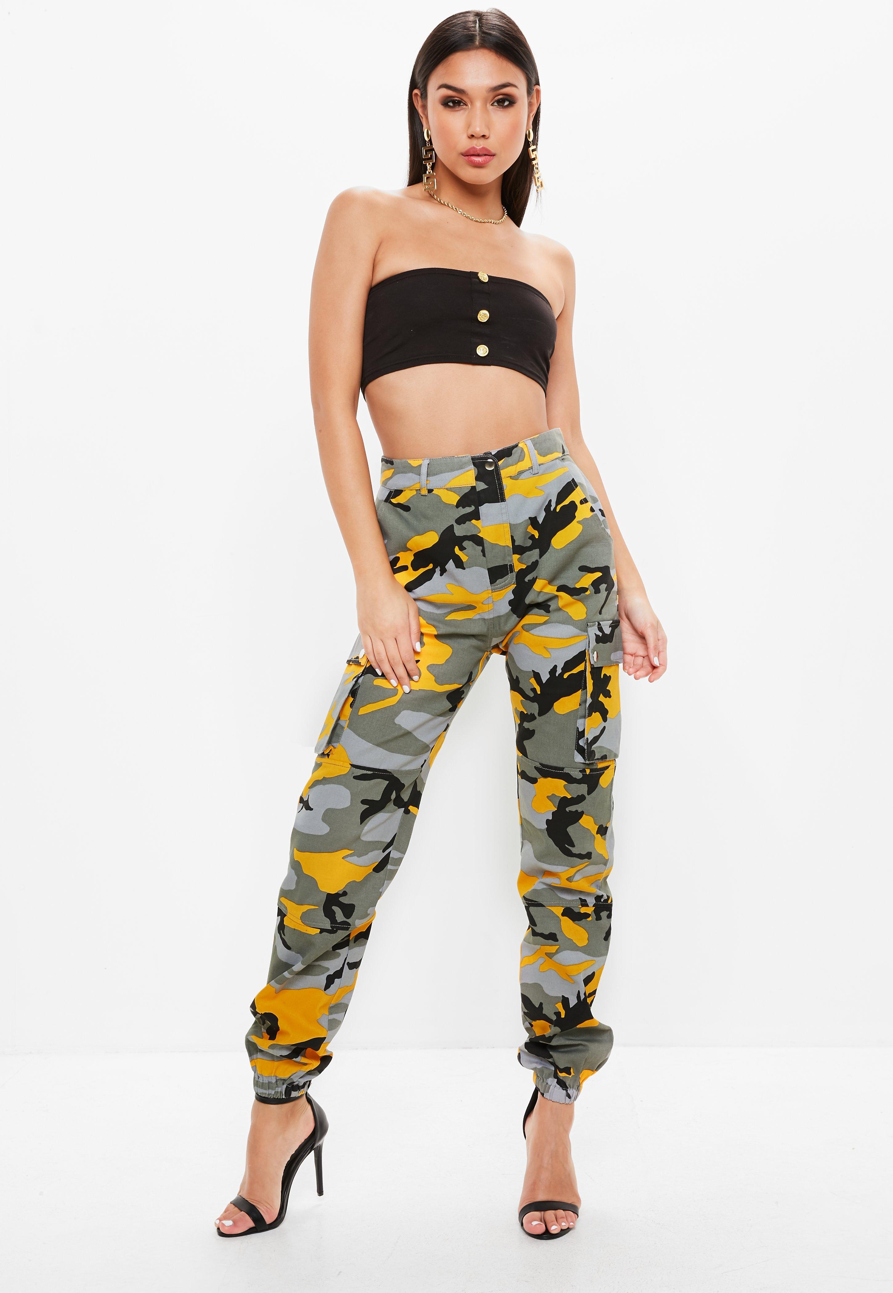 yellow camo cargo pants womens