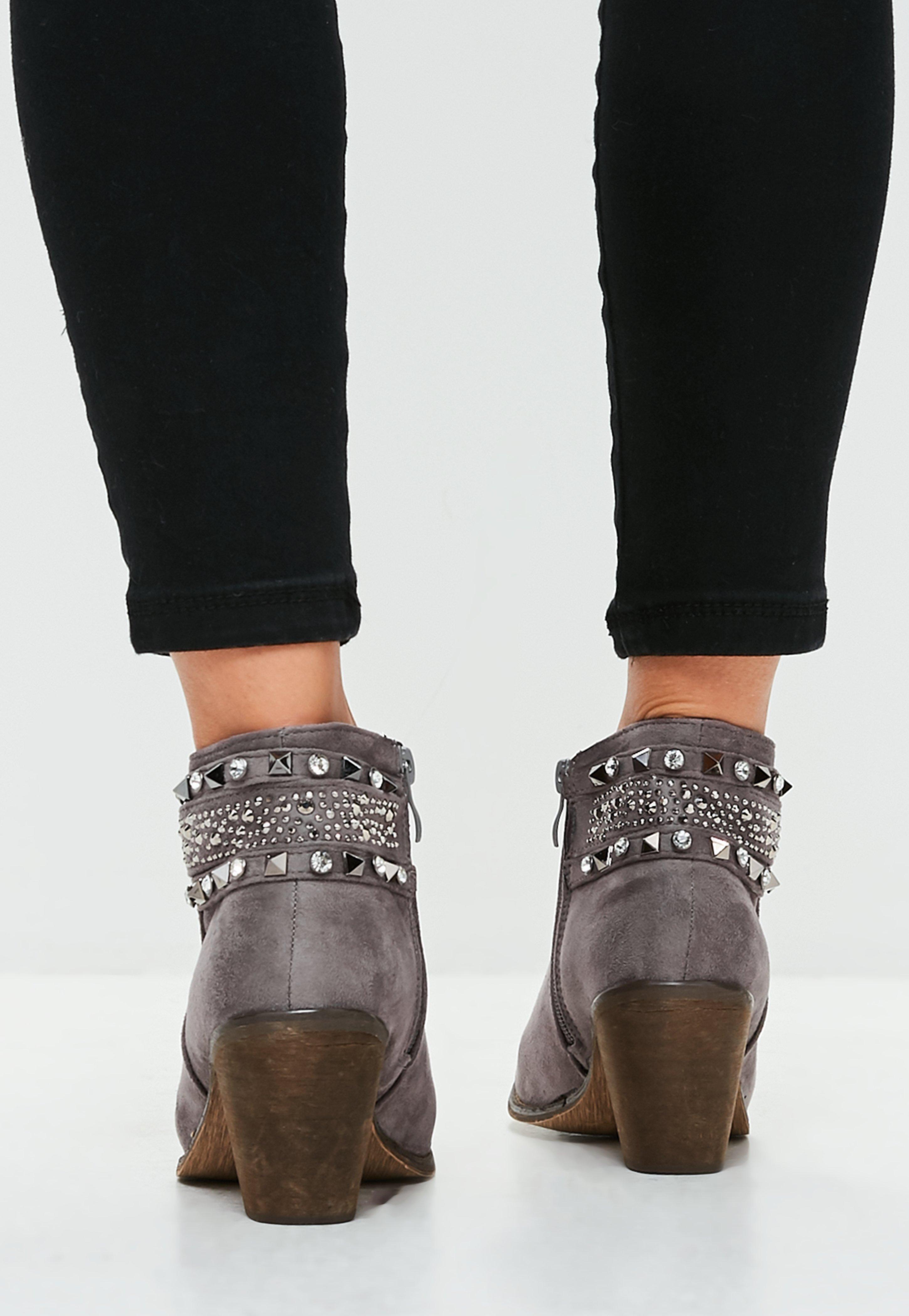 Missguided Grey Studded Ankle Boot in Grey - Lyst