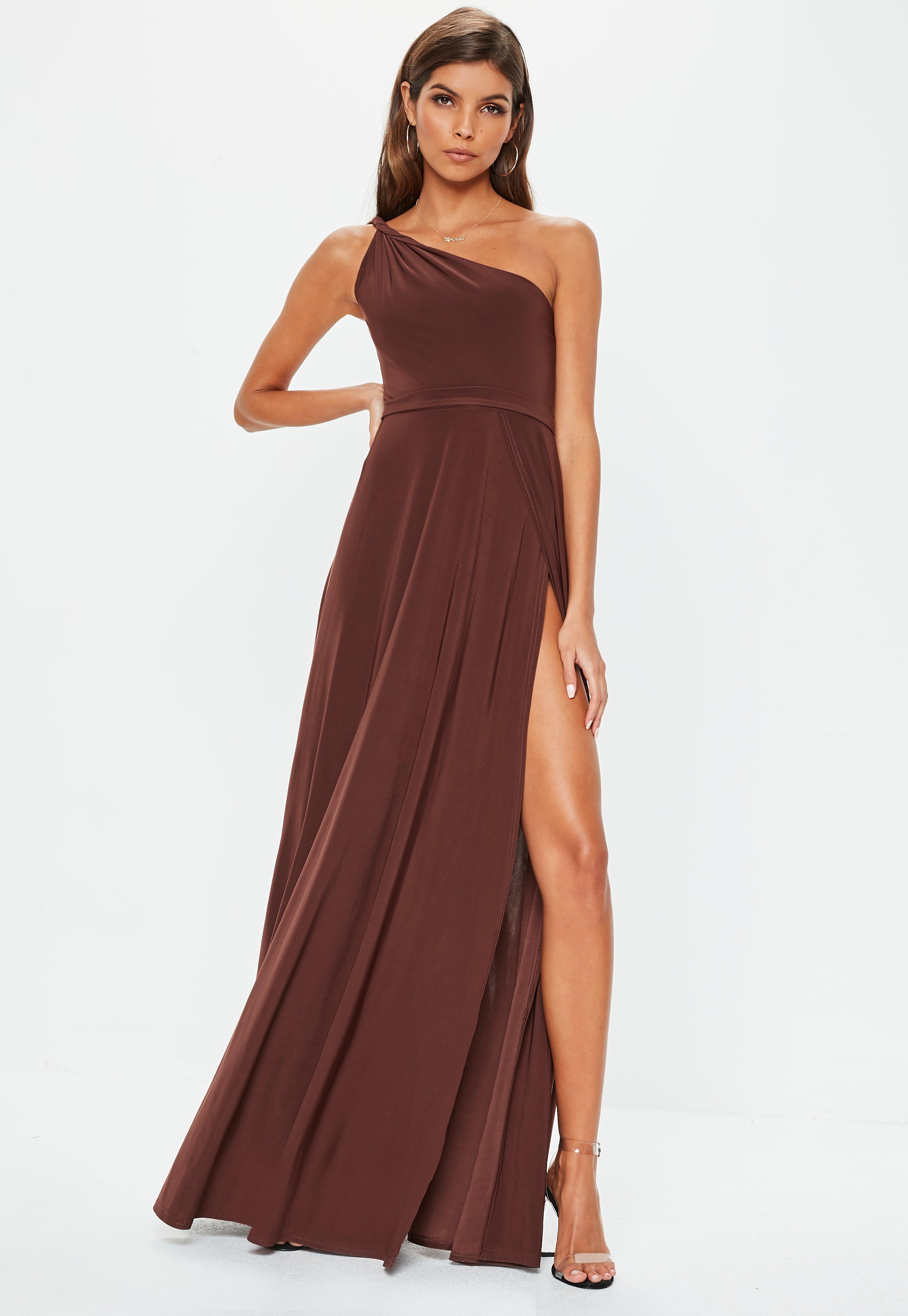 one shoulder slinky maxi dress