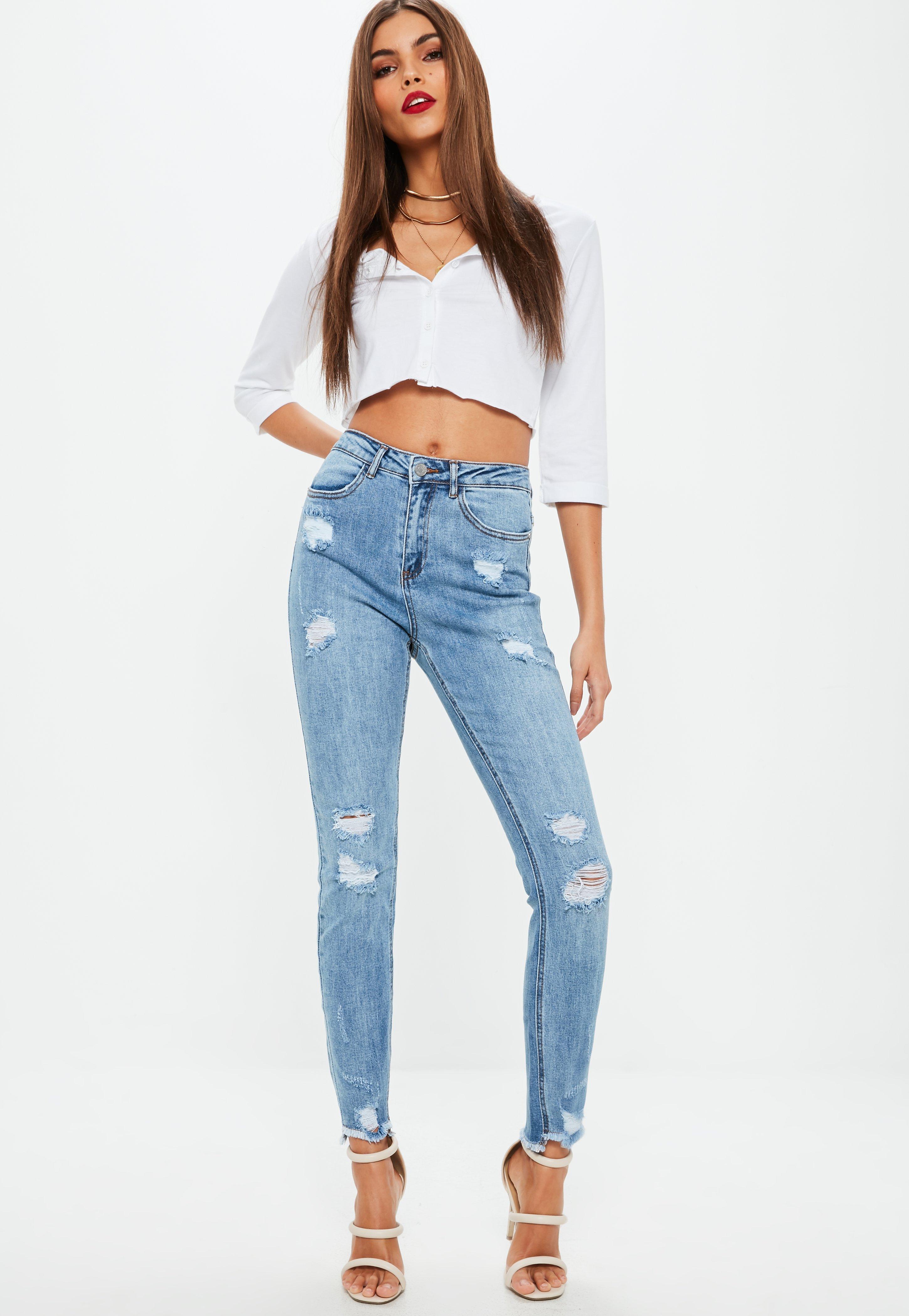 Missguided Denim Blue Sinner High Waisted Stepped Shadow Pocket Skinny