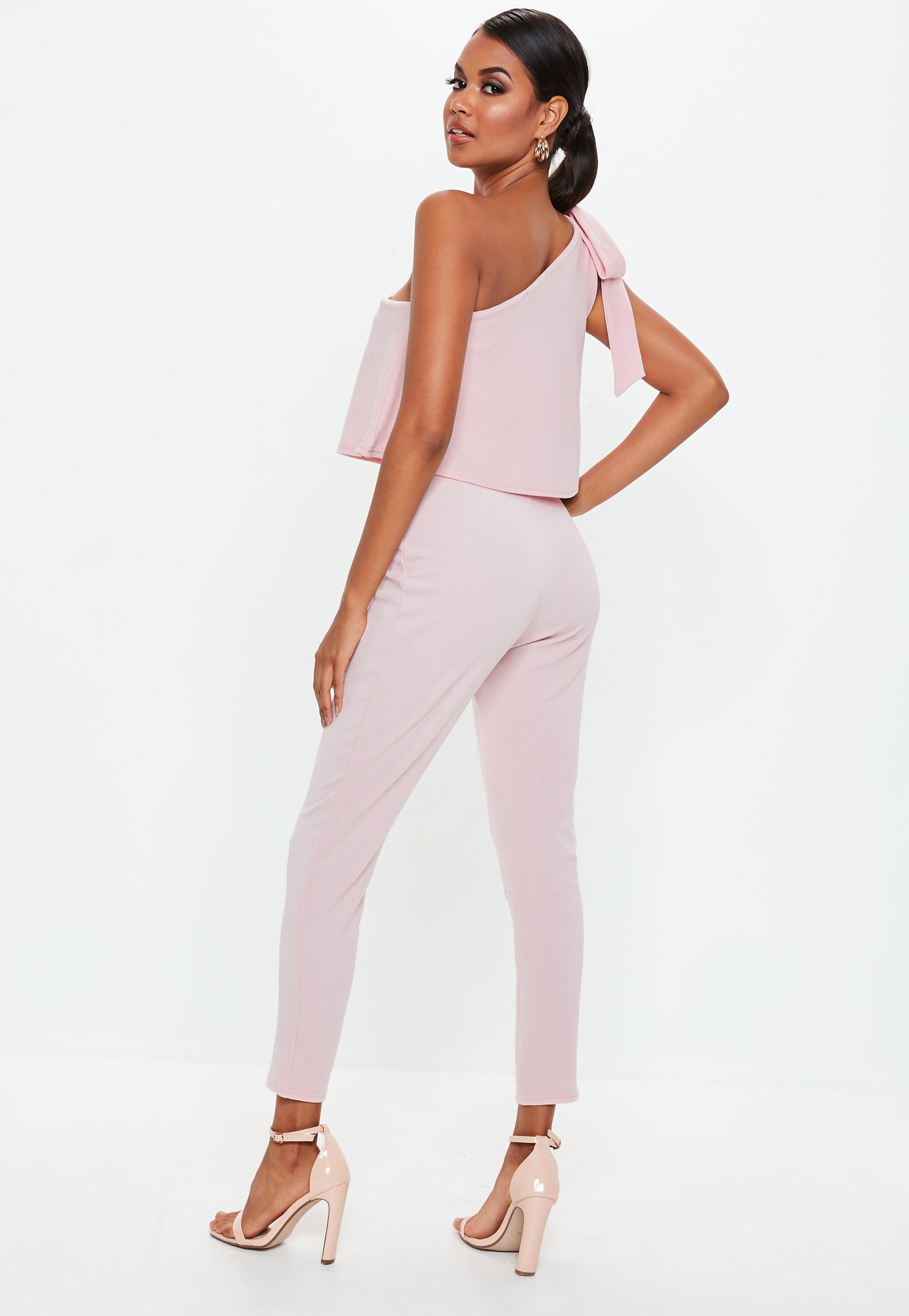 missguided one shoulder bow jumpsuit