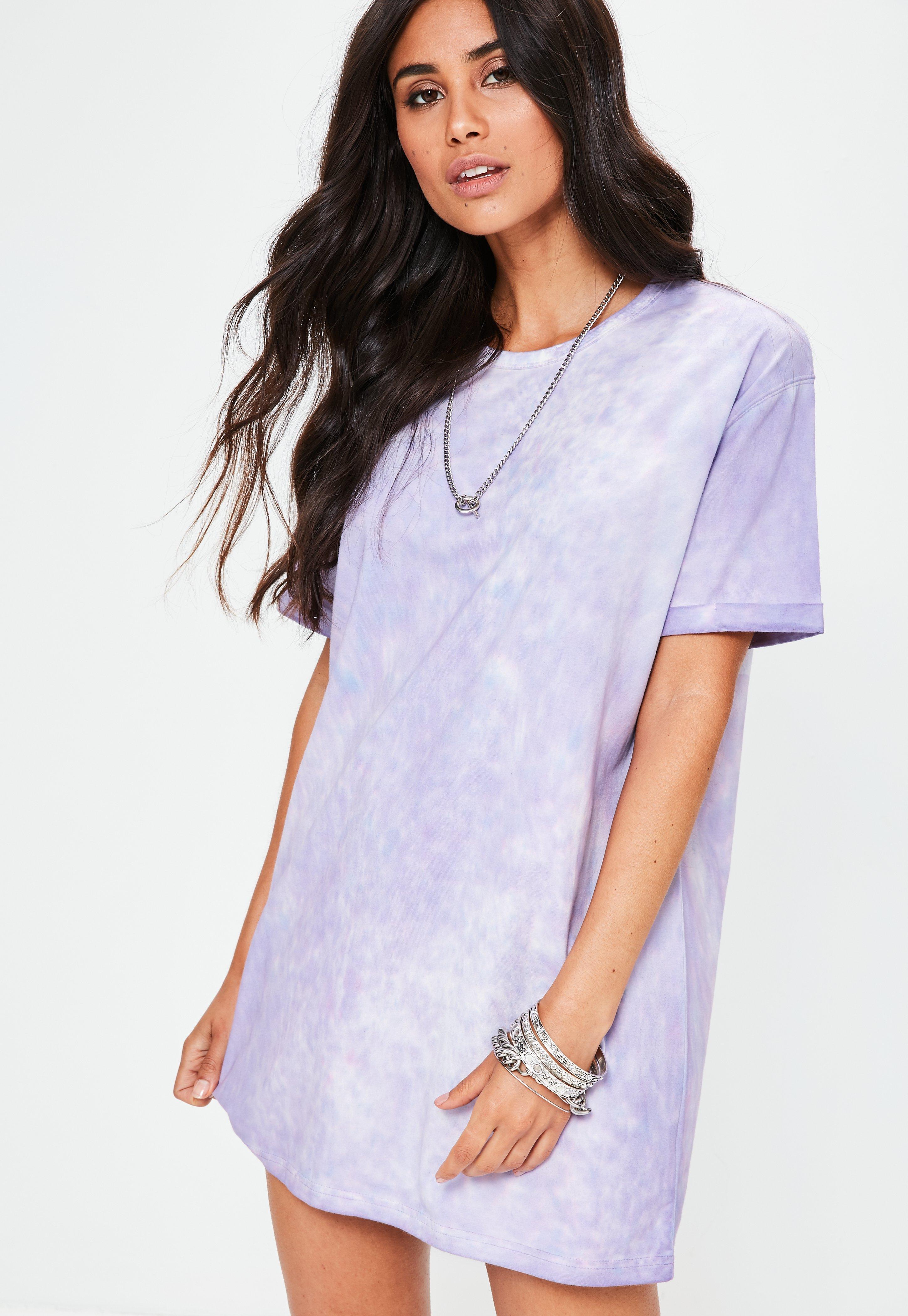 Missguided Petite Purple Tie Dye Oversized T-shirt Dress - Lyst