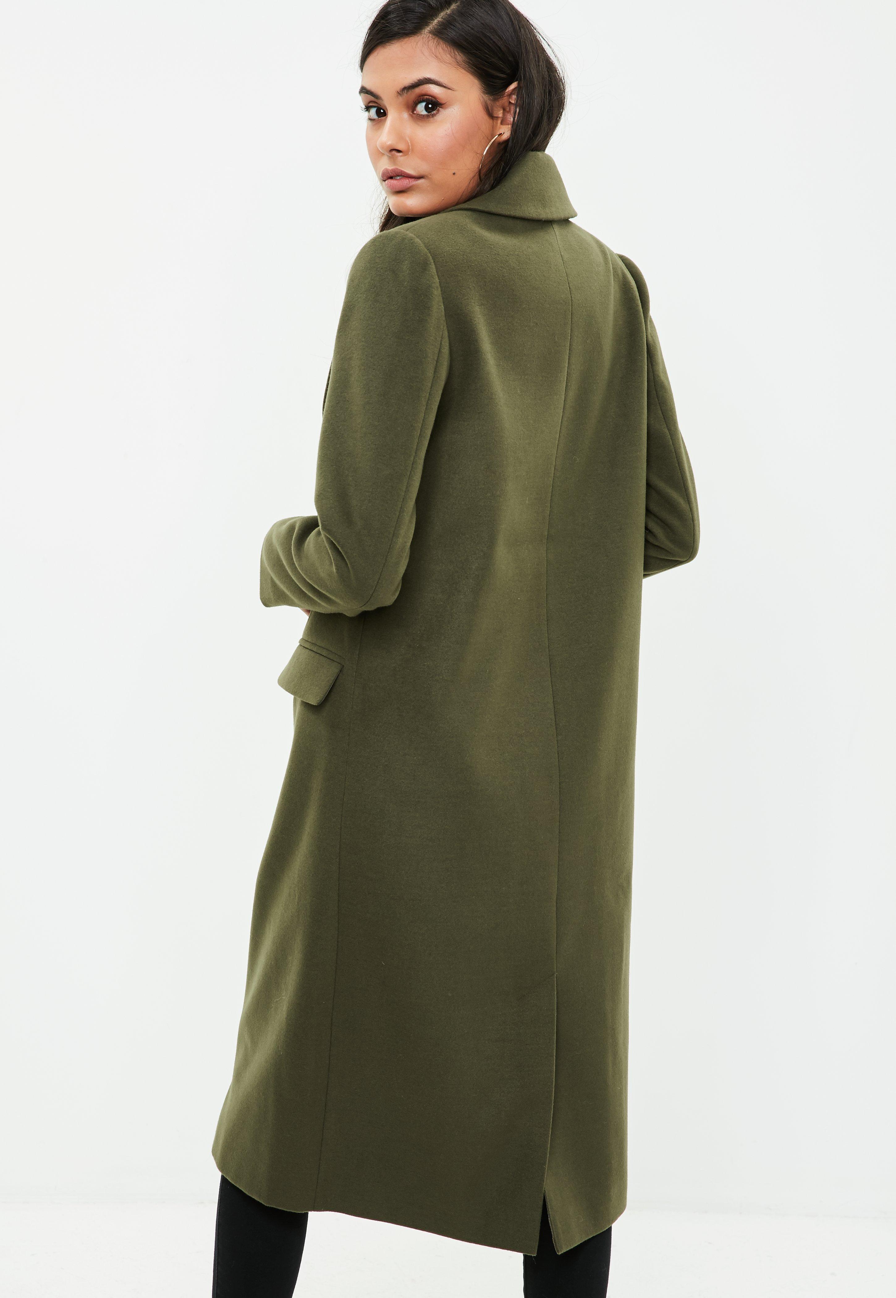 Missguided Khaki Faux Wool Military Coat in Green - Lyst