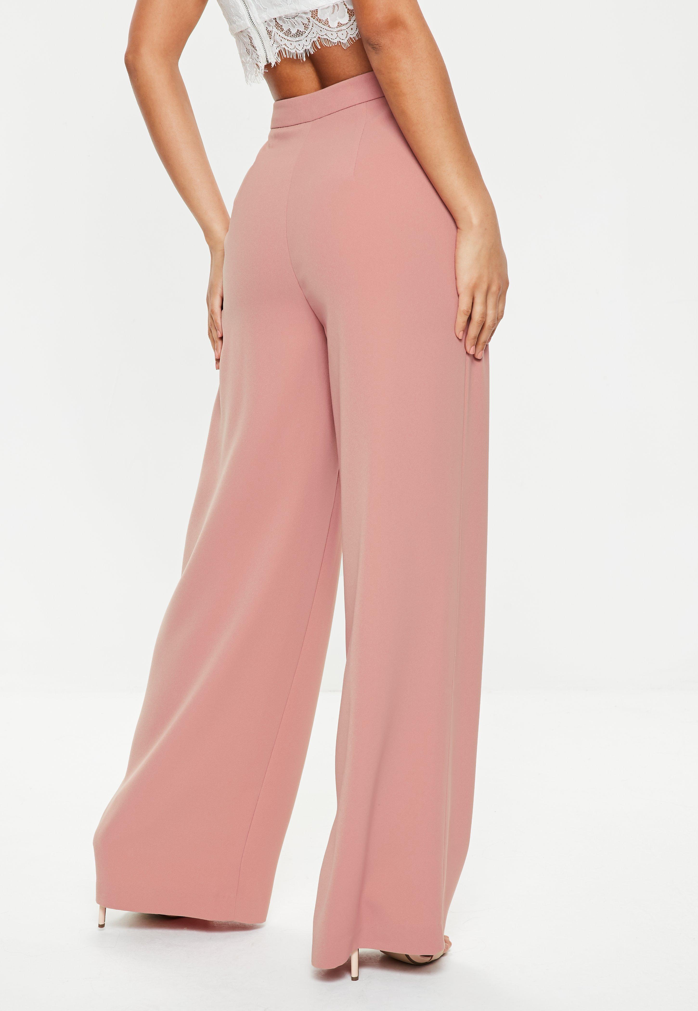 Missguided Synthetic Rose Pink Wide Leg Pants - Lyst