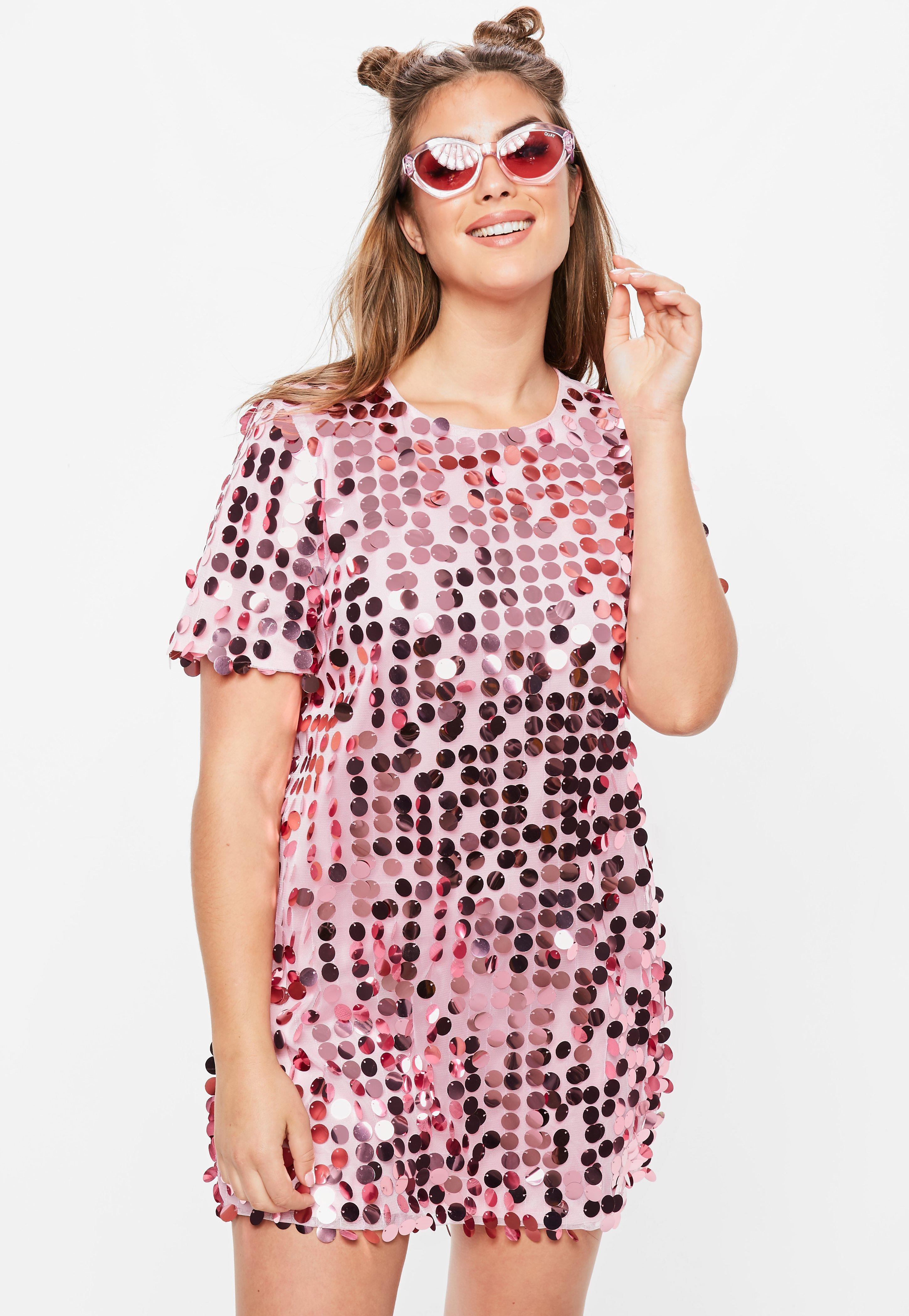 pink sequin tshirt dress
