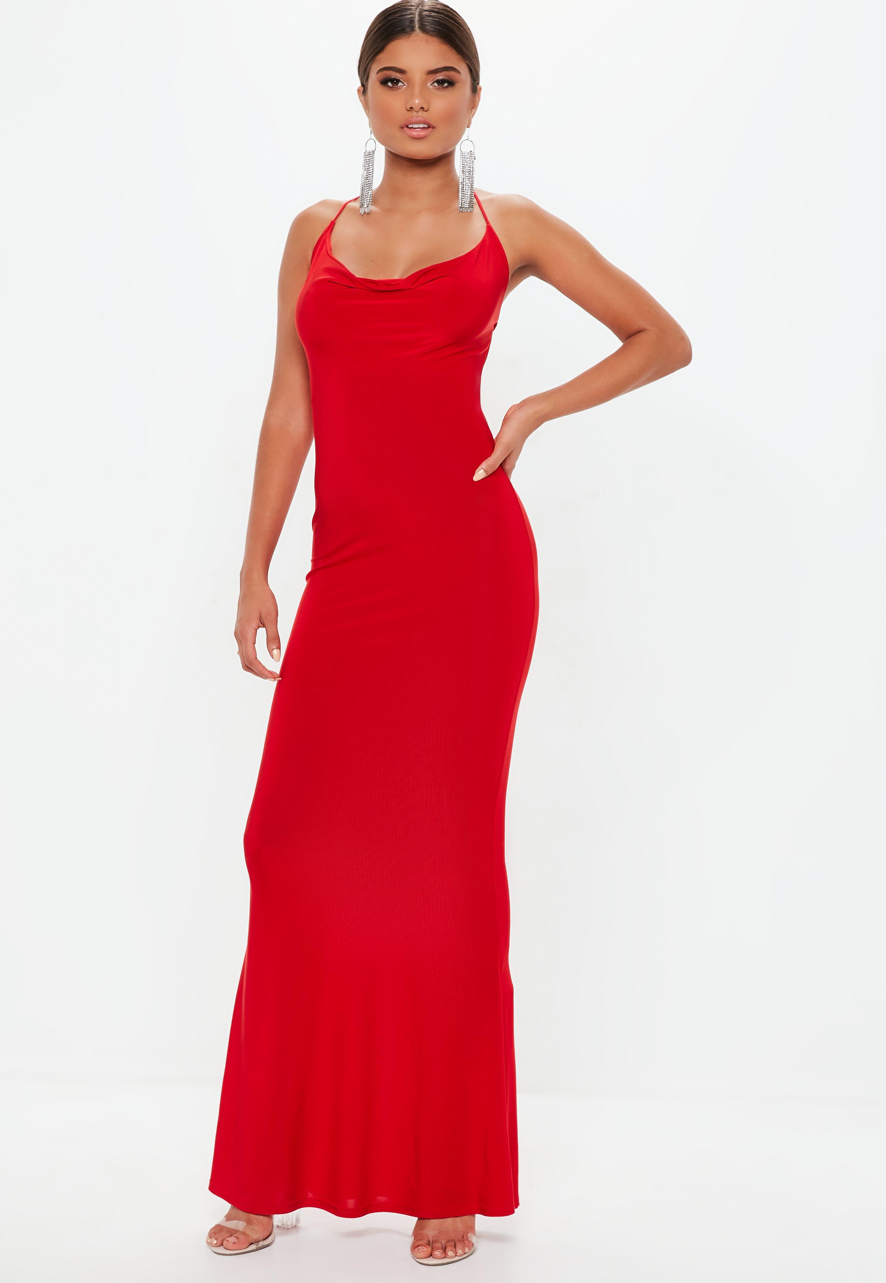 red slinky maxi dress
