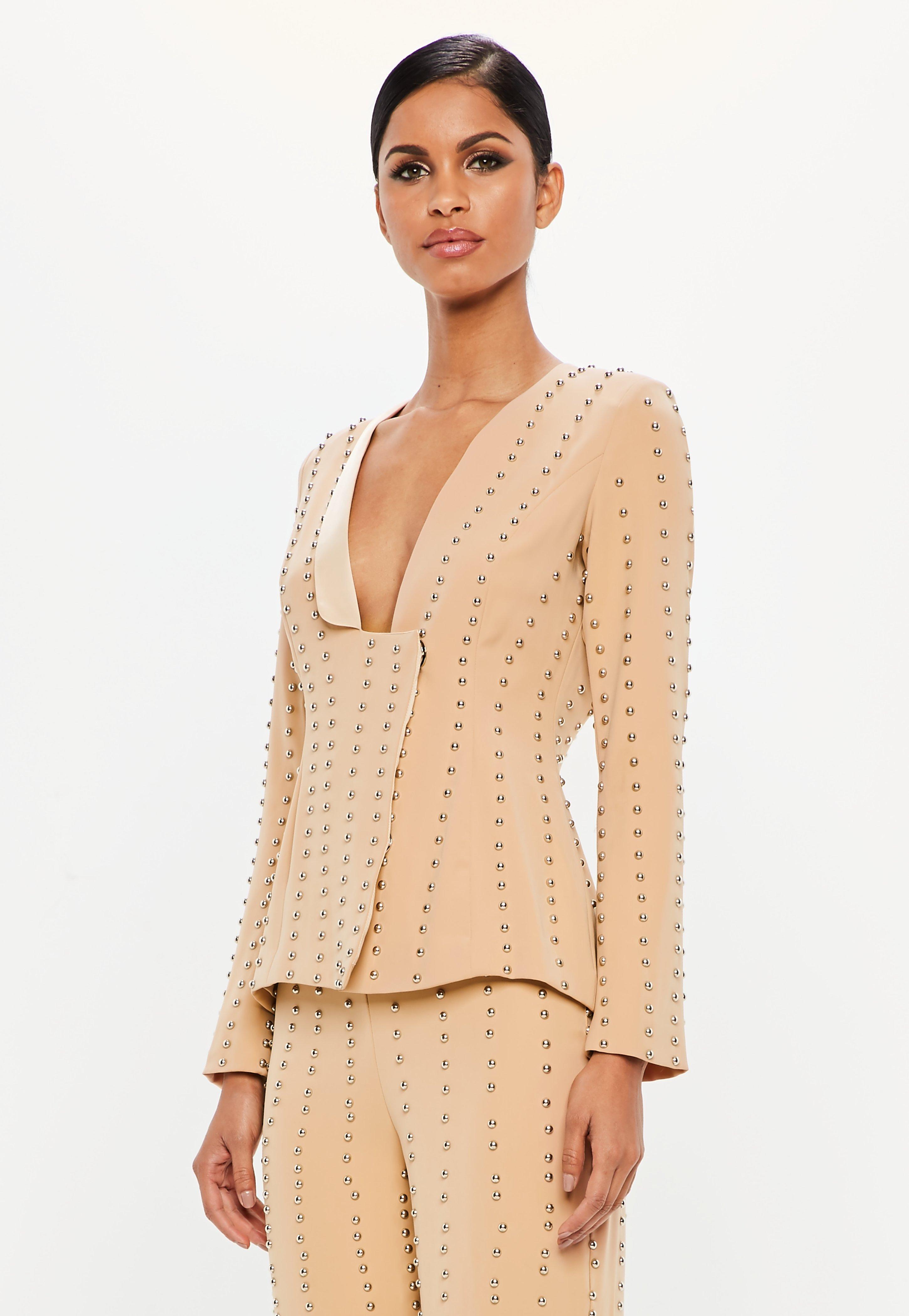 Missguided Synthetic Nude Cropped Western Belt Blazer - Lyst