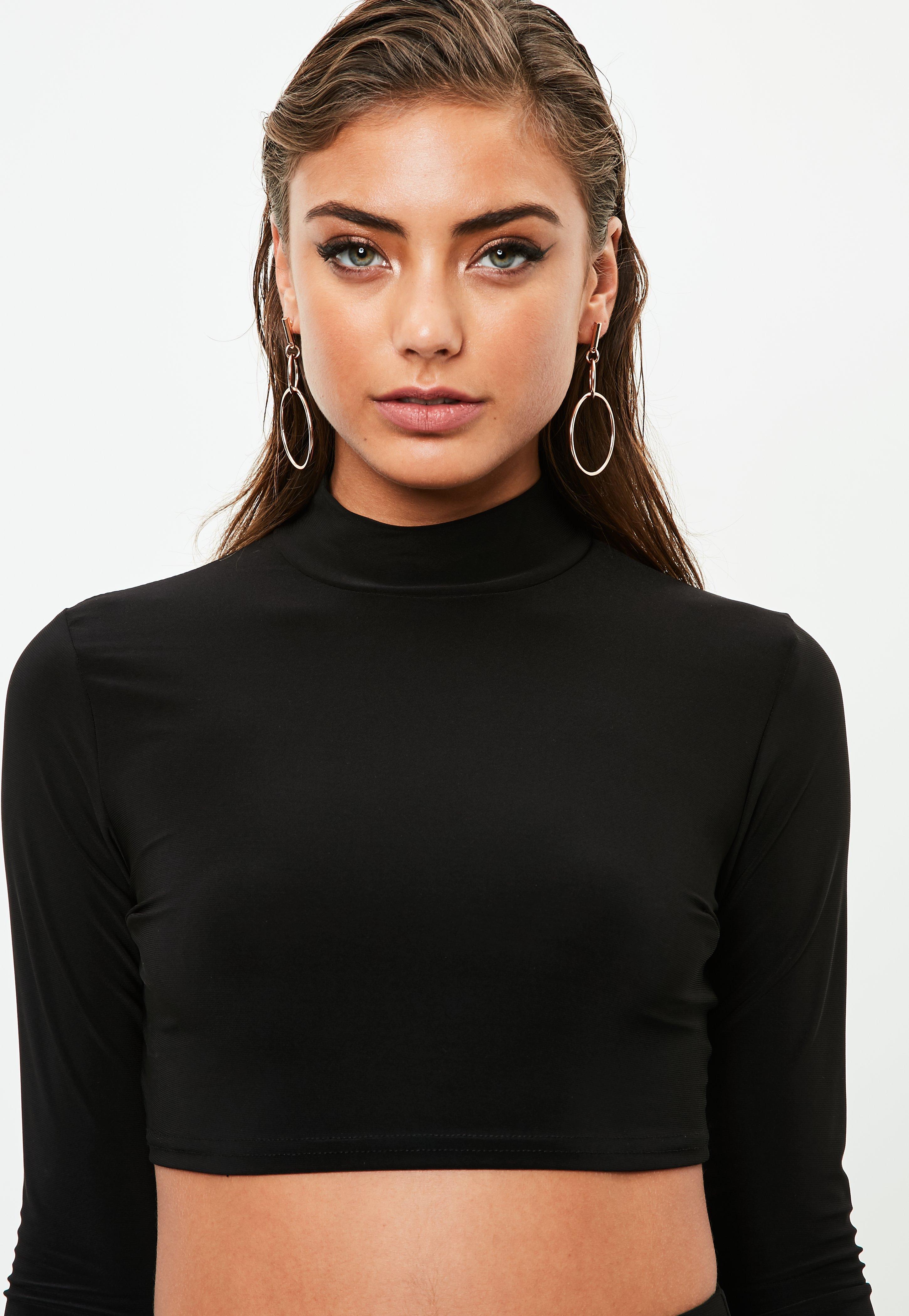 Lyst Missguided Petite Black Slinky High Neck Top in Black