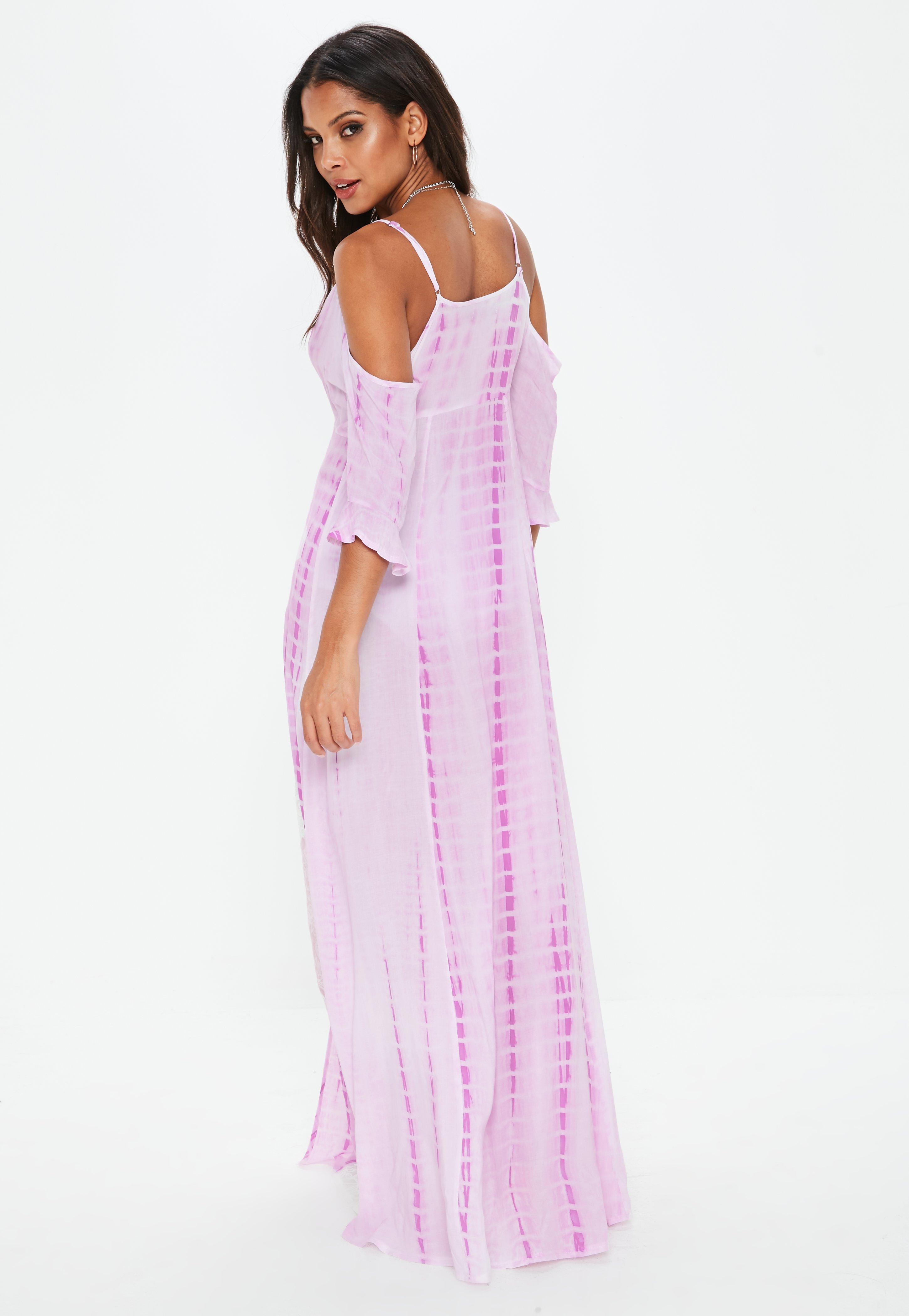 pink cold shoulder maxi dress