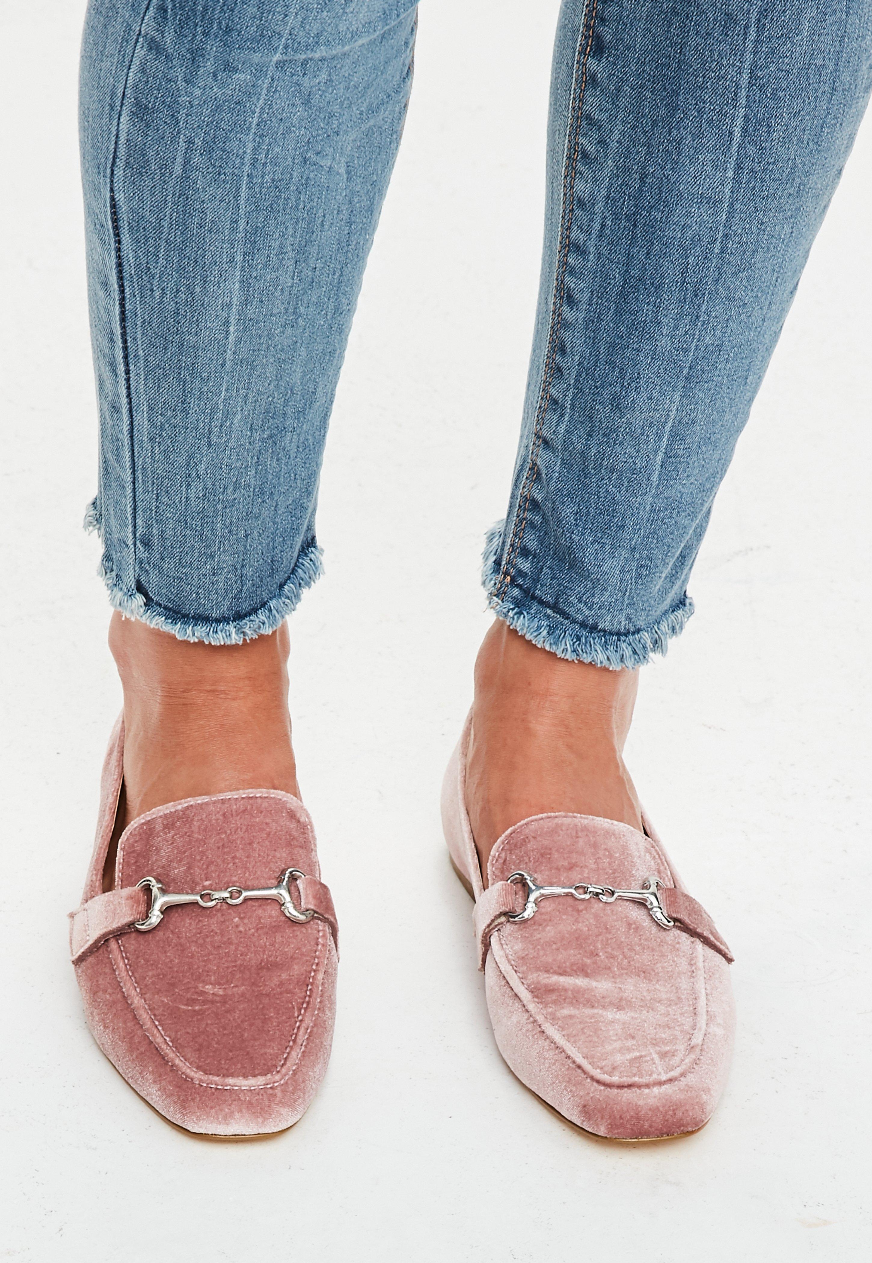 Missguided Pink Velvet Loafers - Lyst