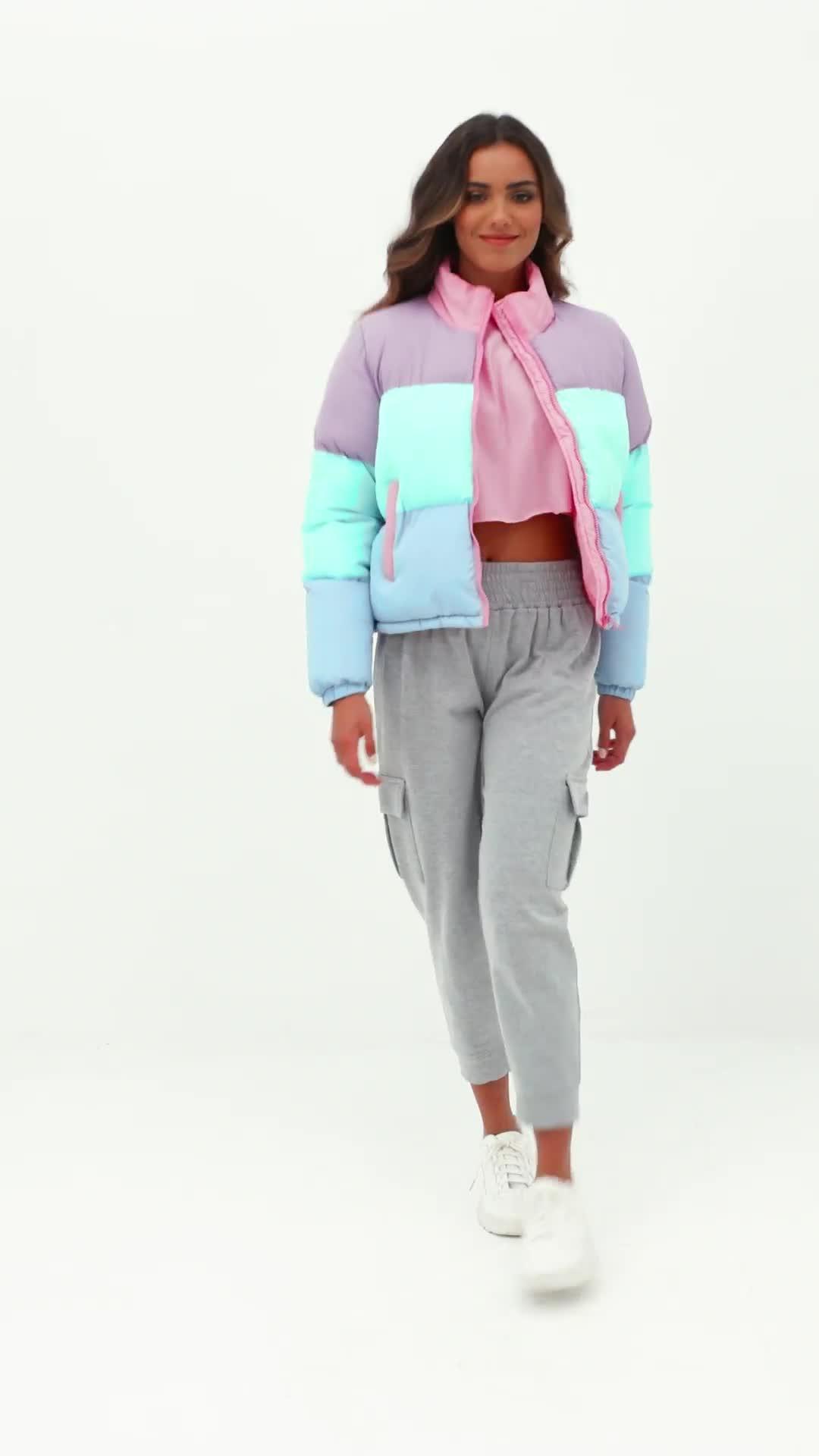 color block puffer coat