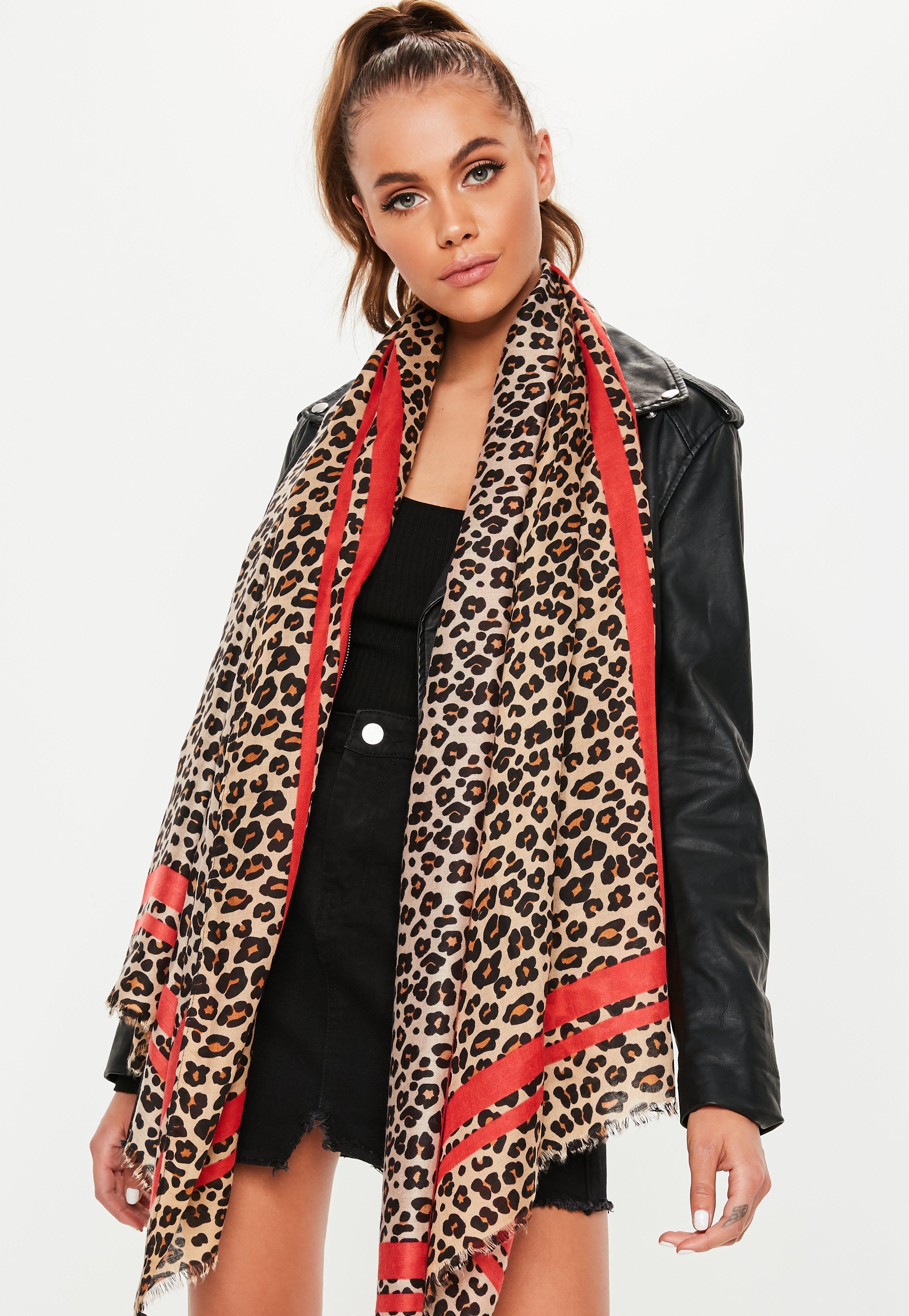 leopard scarf with red trim