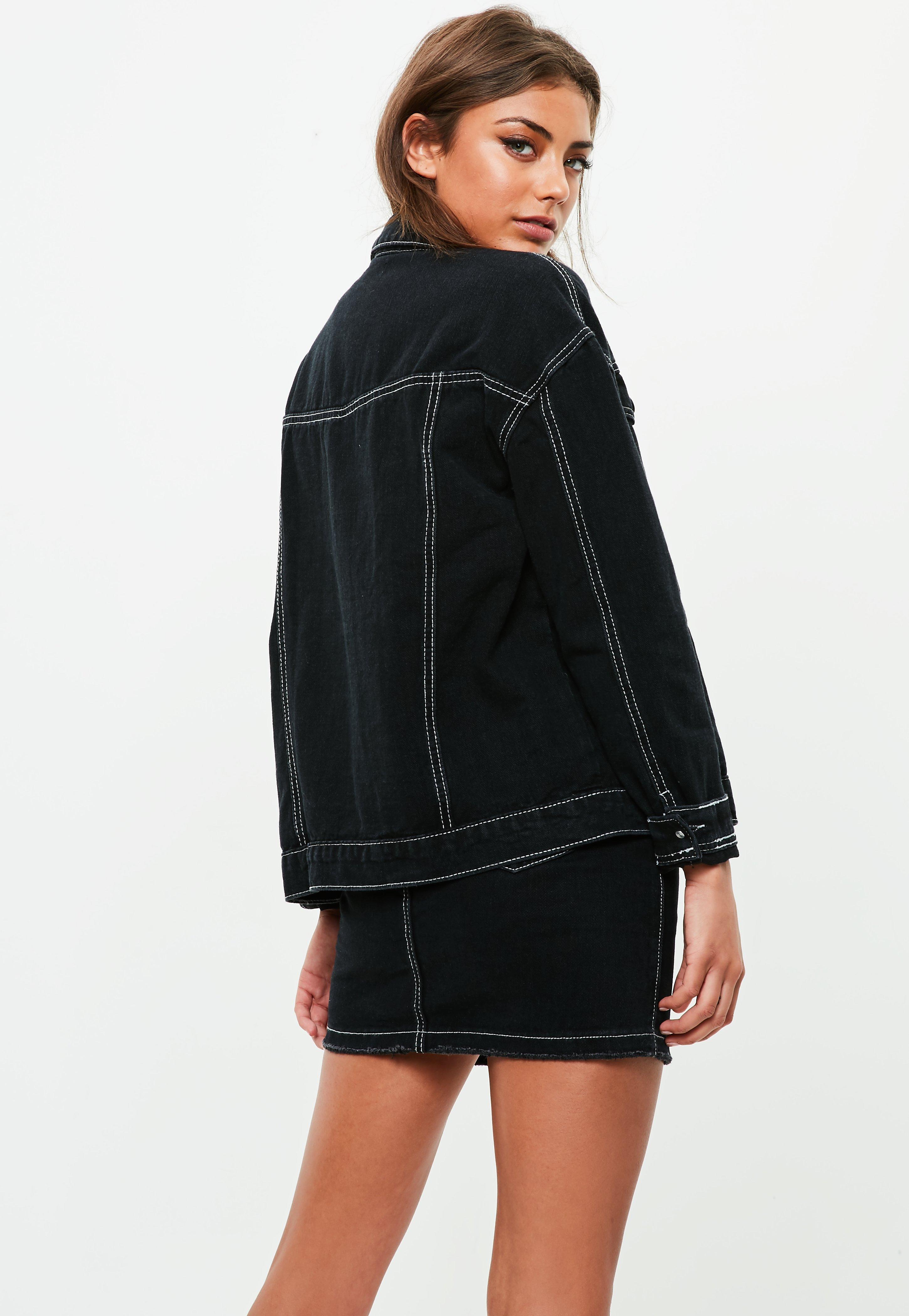 Missguided Black Contrast Stitch Denim Jacket - Lyst