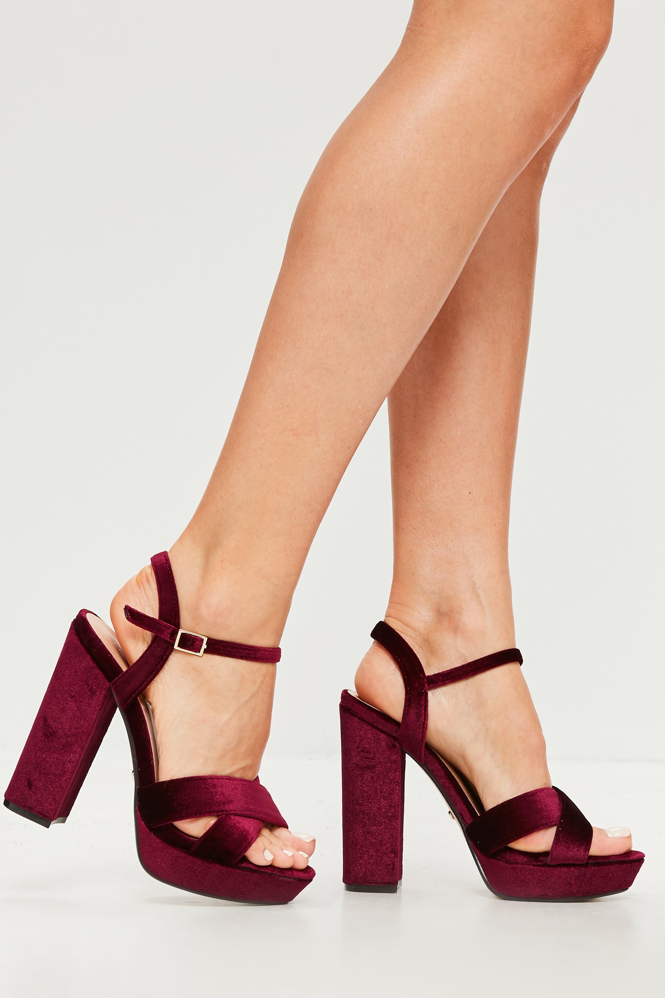 burgundy velvet platform heels