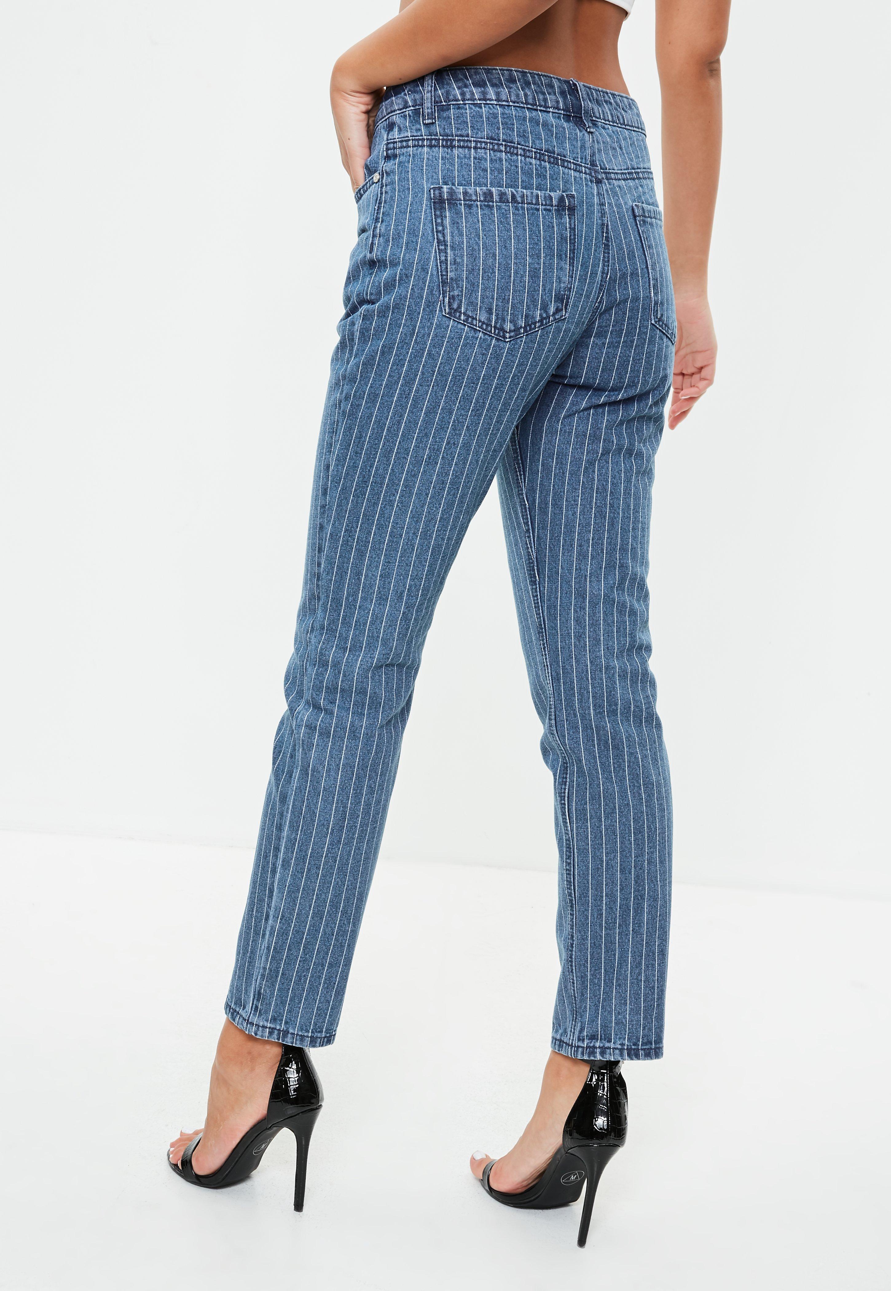 Missguided Blue Denim Lust Low Rise Pinstripe Boyfriend Jeans - Lyst
