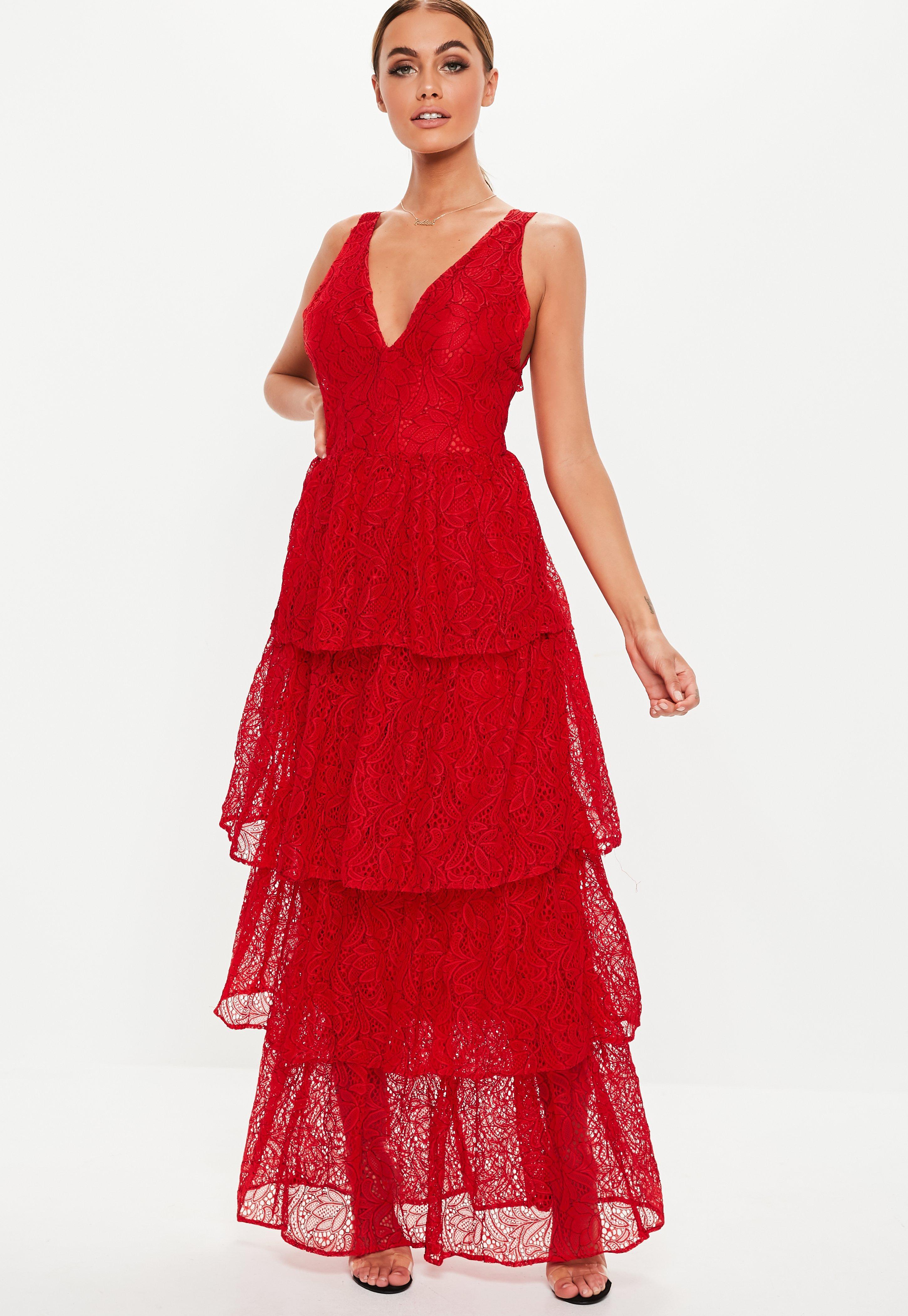 red tiered maxi dress