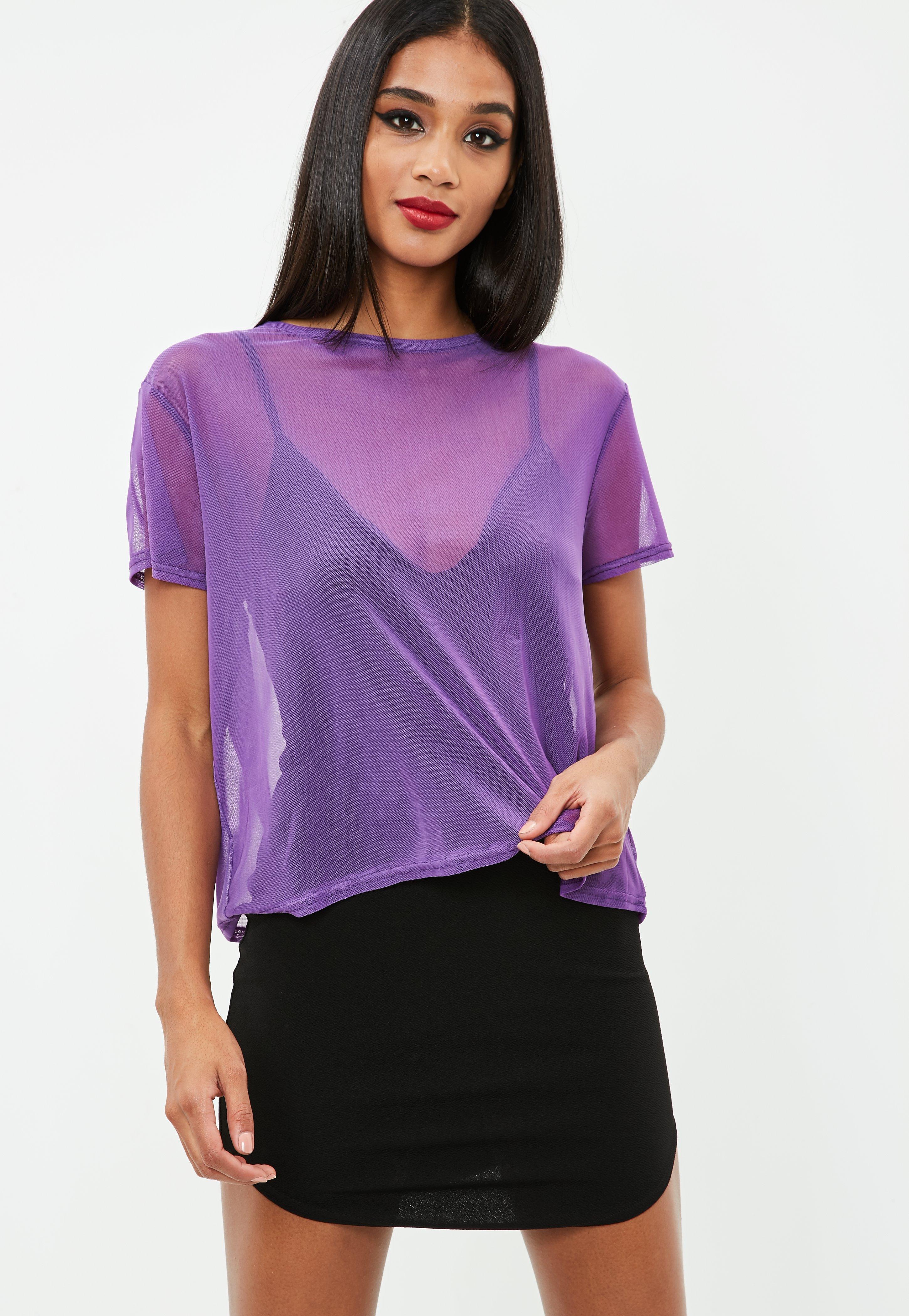 Missguided Synthetic Purple Mesh Tshirt Lyst