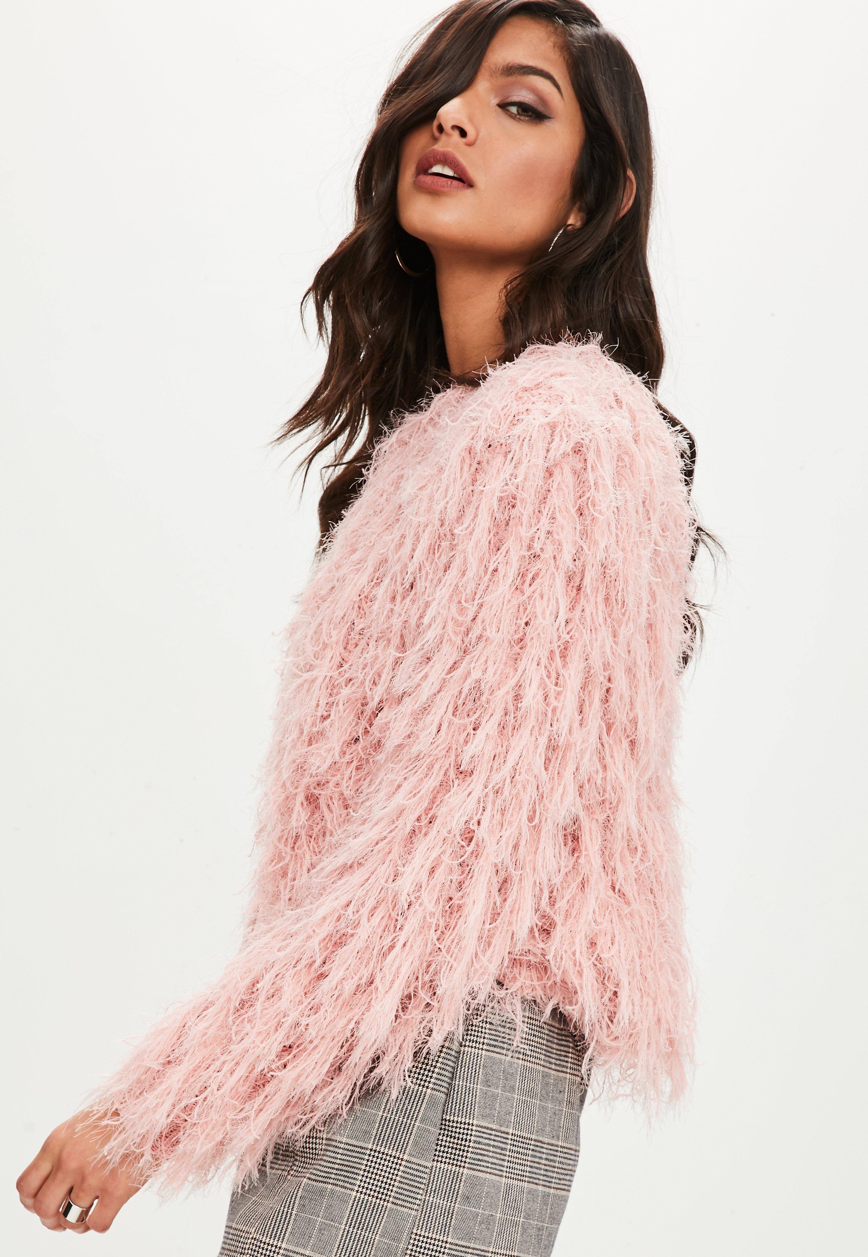 Missguided Synthetic Pink Shaggy Knitted Jumper - Lyst