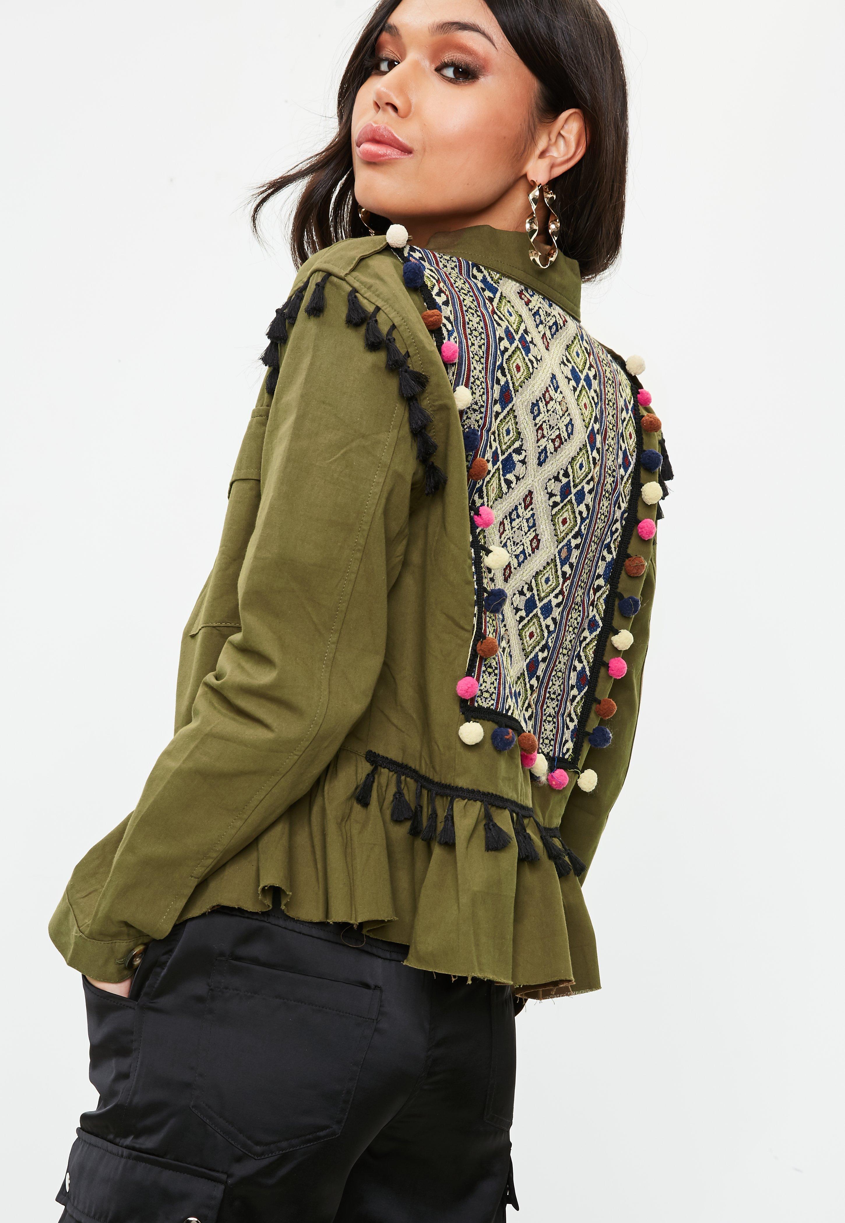 khaki jacket with embroidery