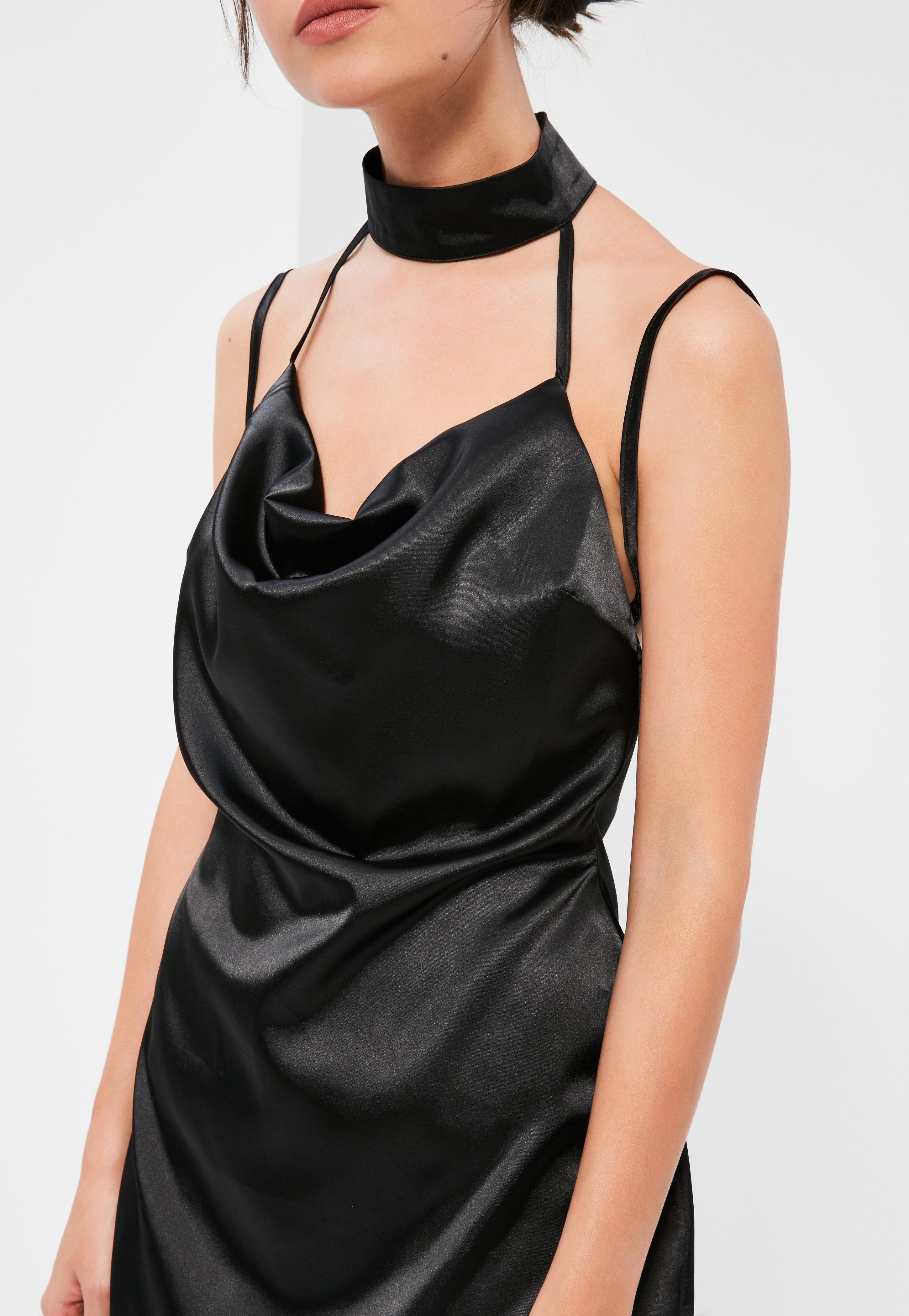 black plunging cowl neck mini