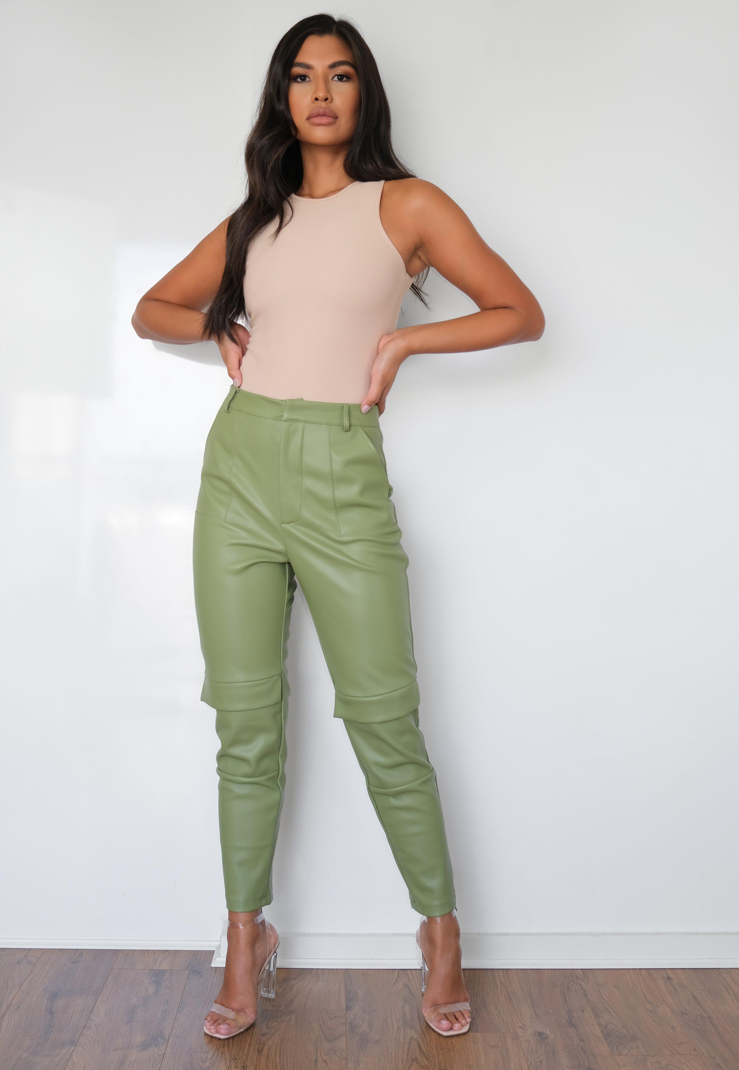 Khaki faux leather pants Clearance