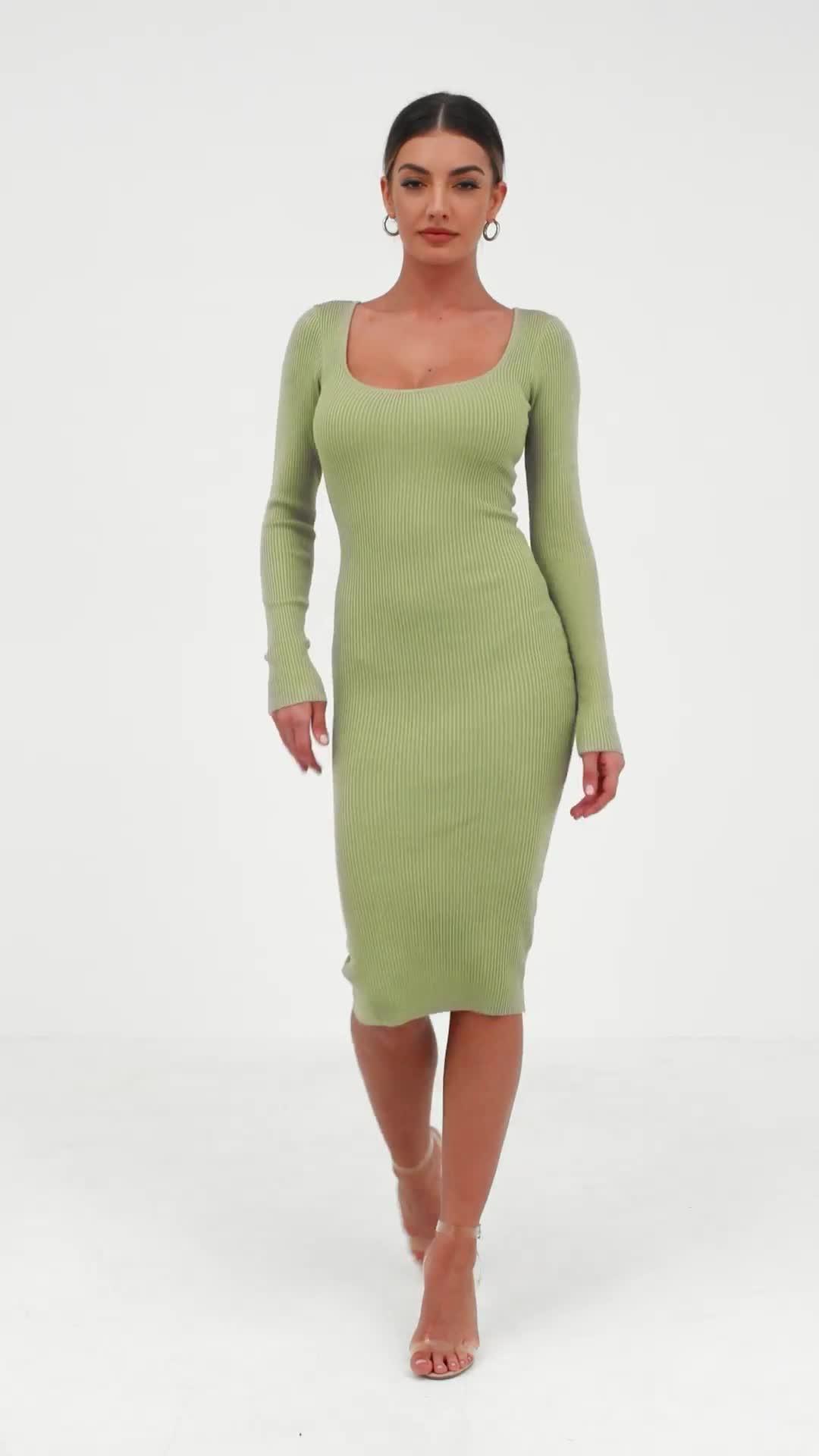 Knit midi dress long sleeve Clearance