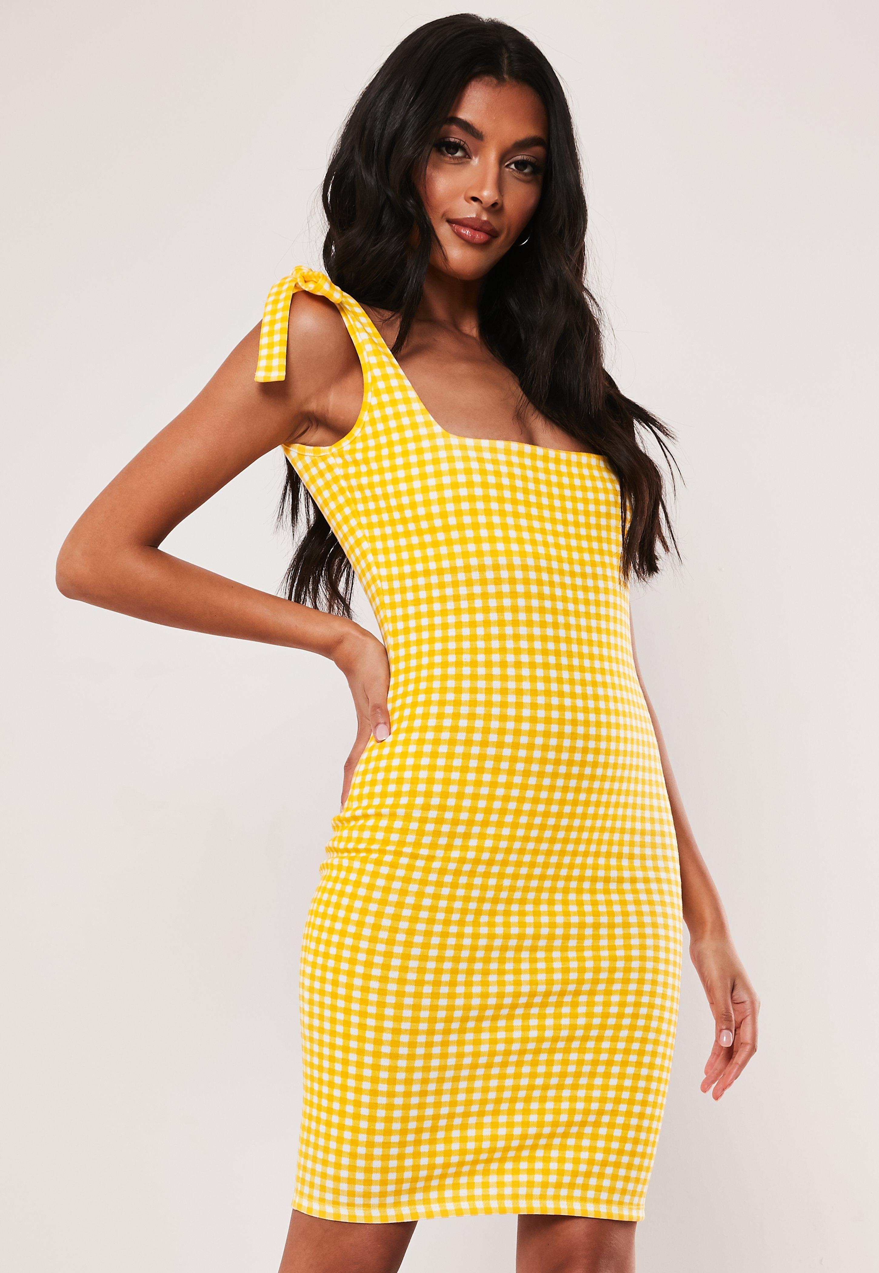 yellow tie shoulder dress