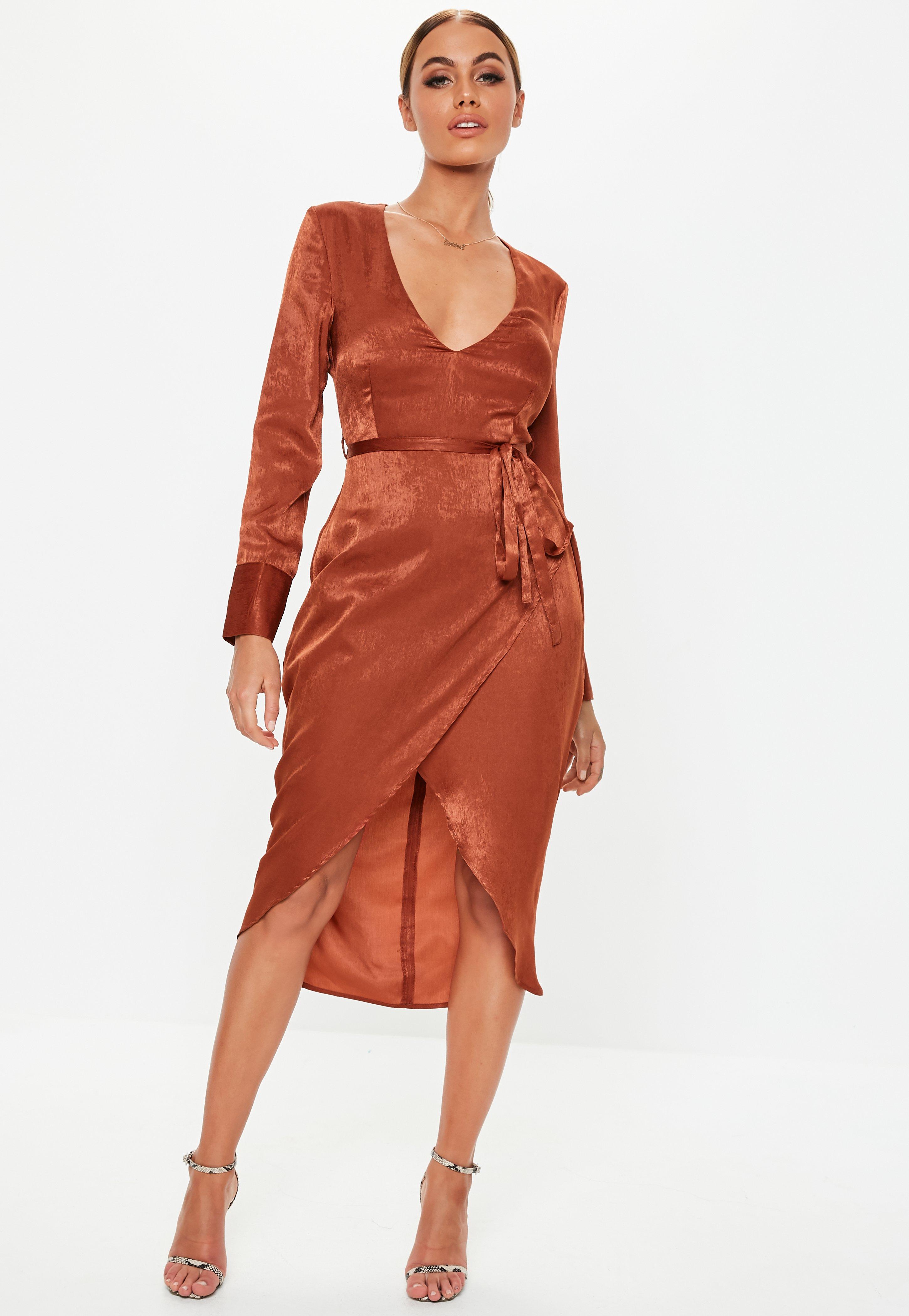 long sleeve rust dress