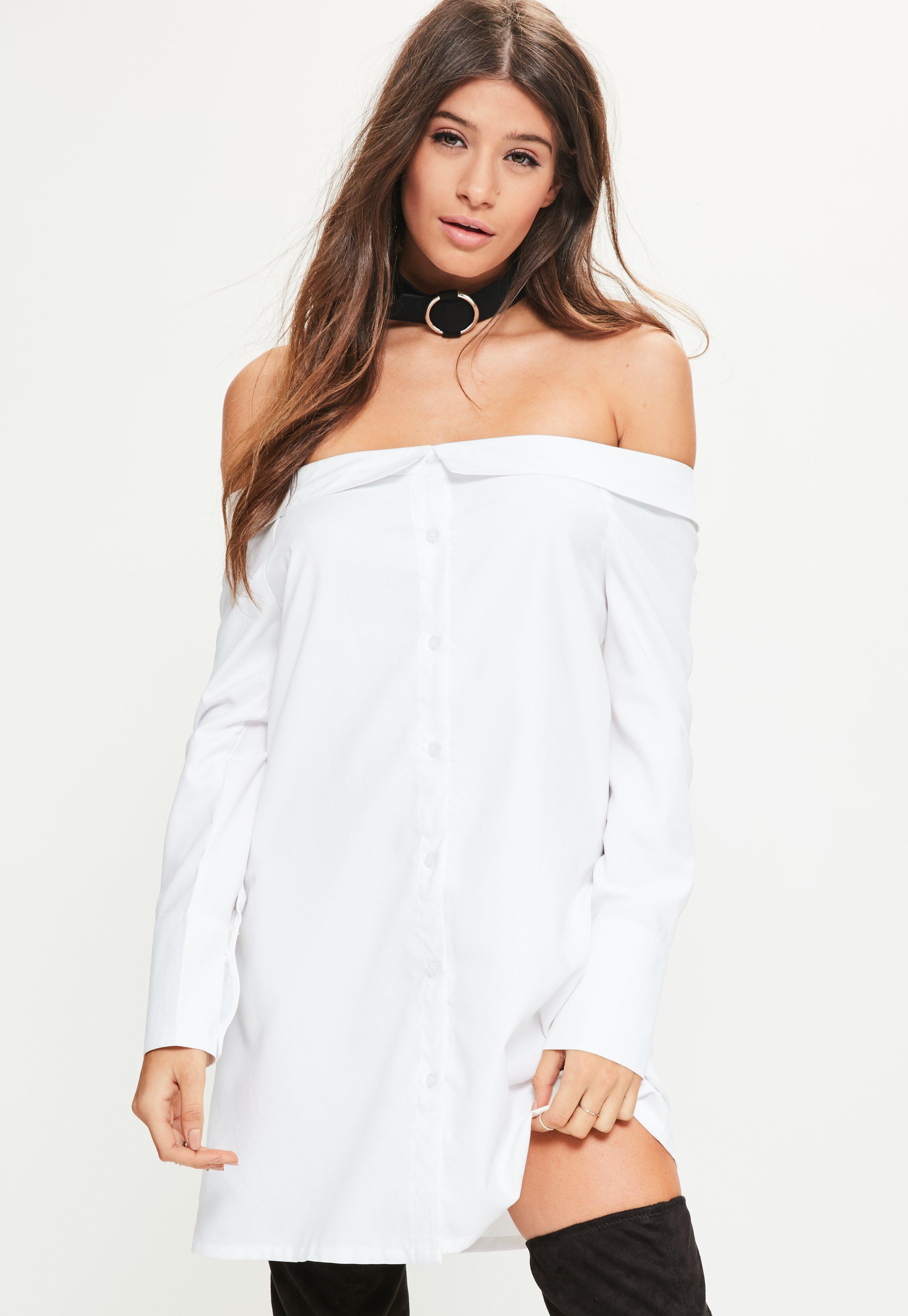 white bardot shirt dress