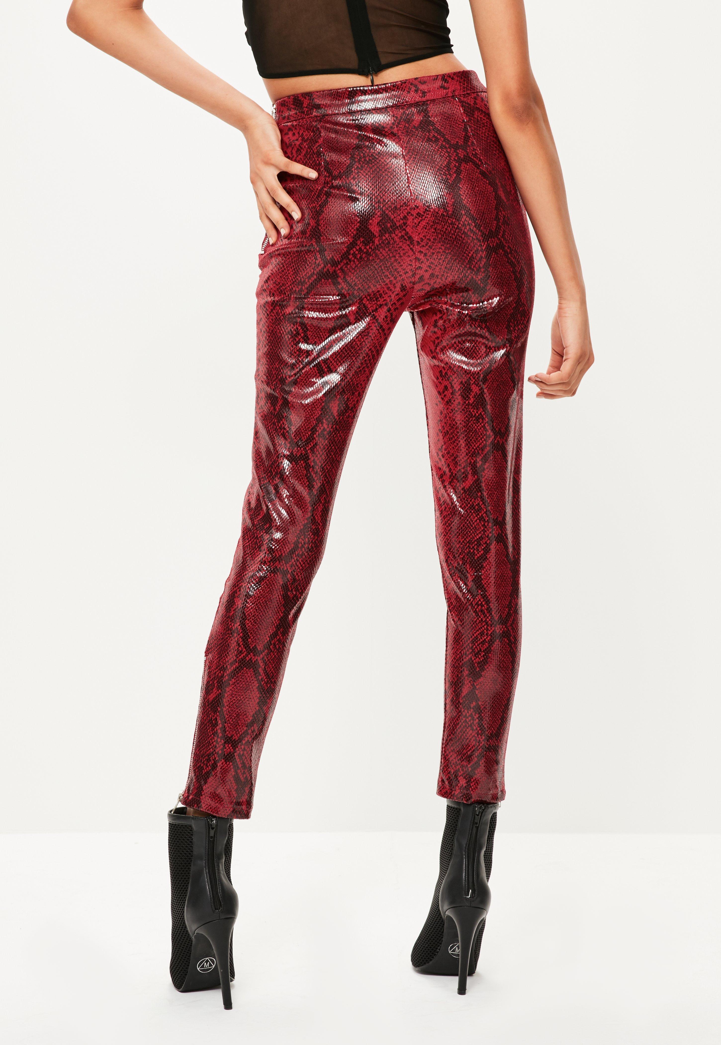 faux red leather leggings
