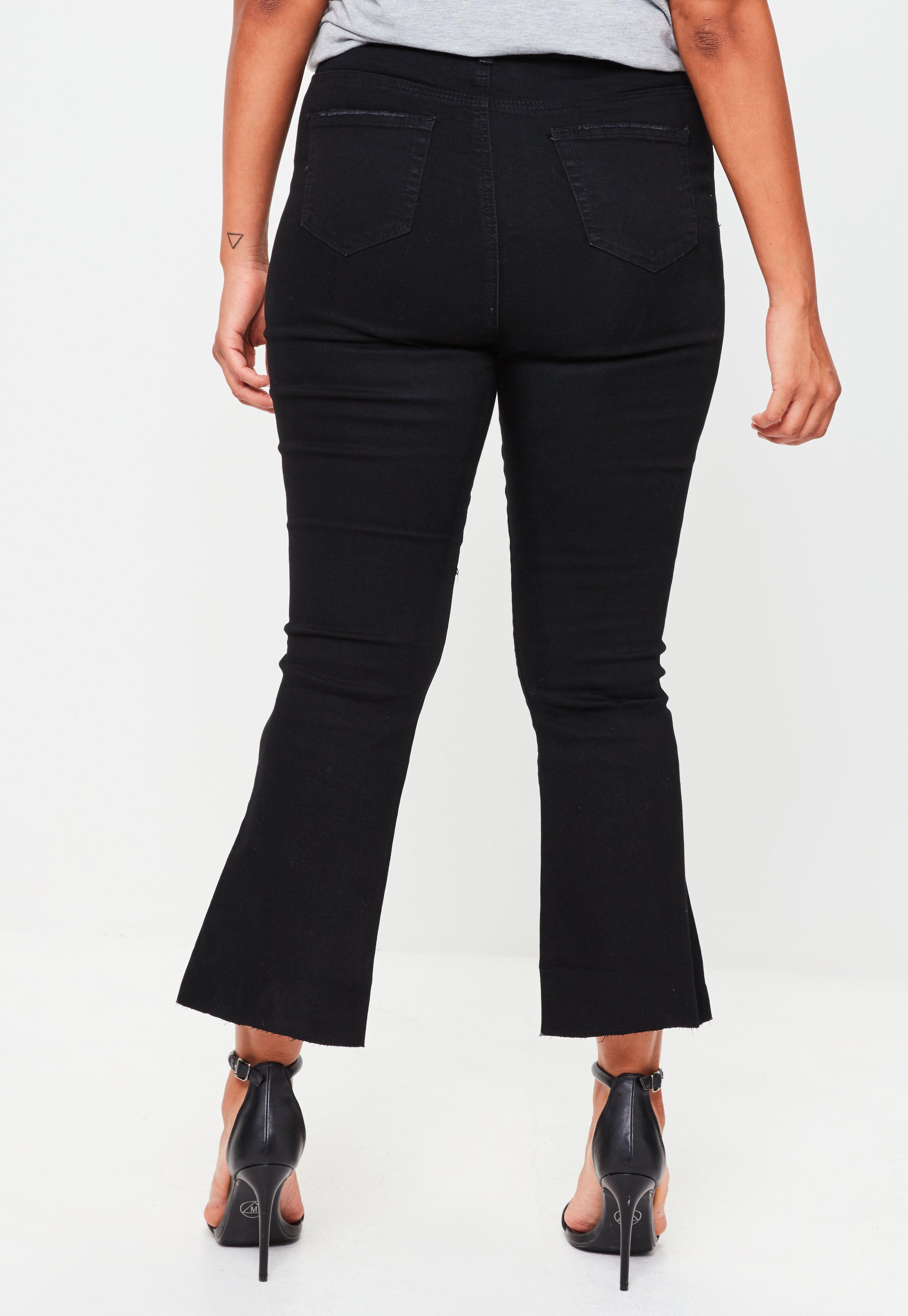 Missguided Denim Plus Size Black Cropped Kick Flare Jeans - Lyst