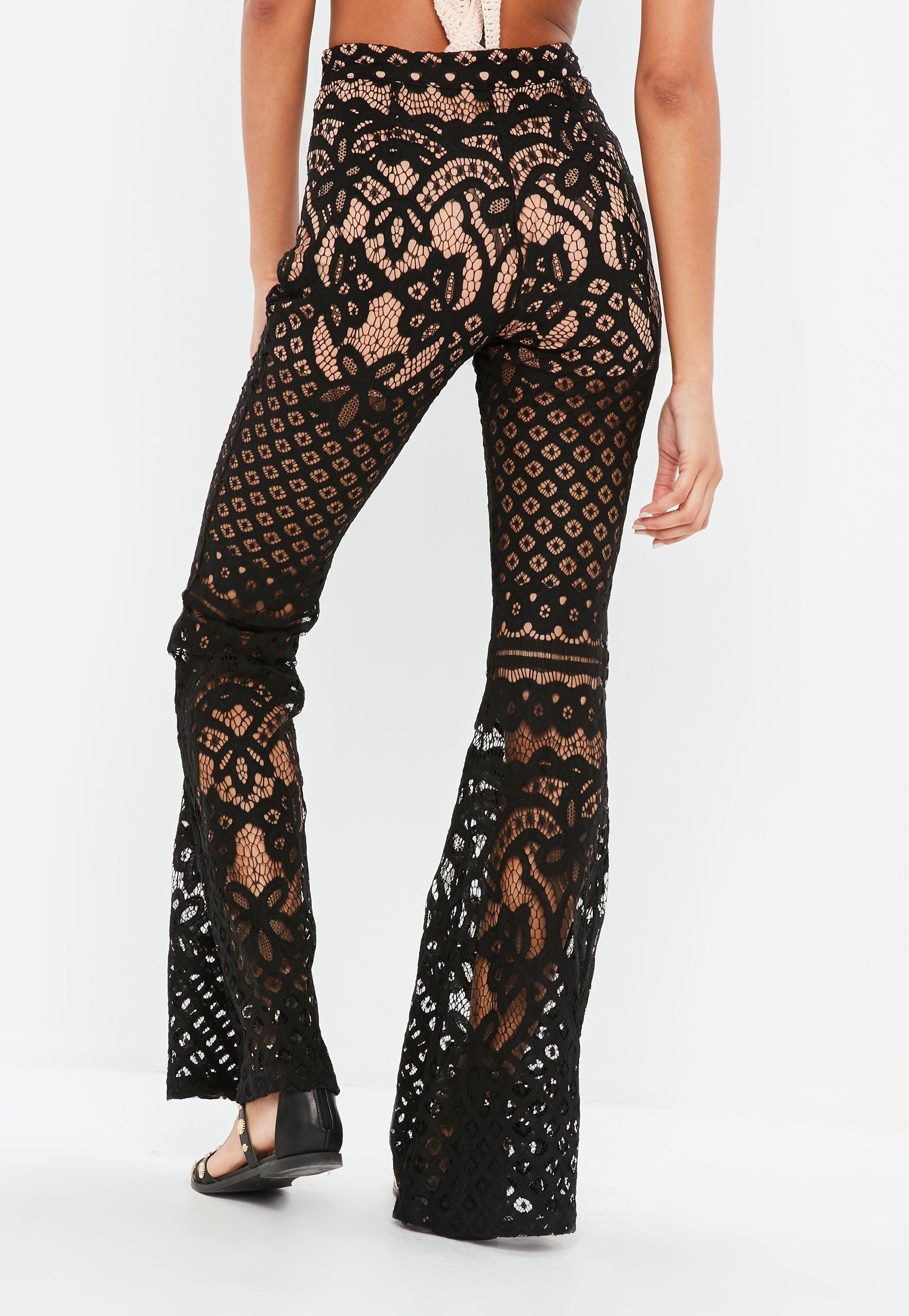 black lace flare trousers